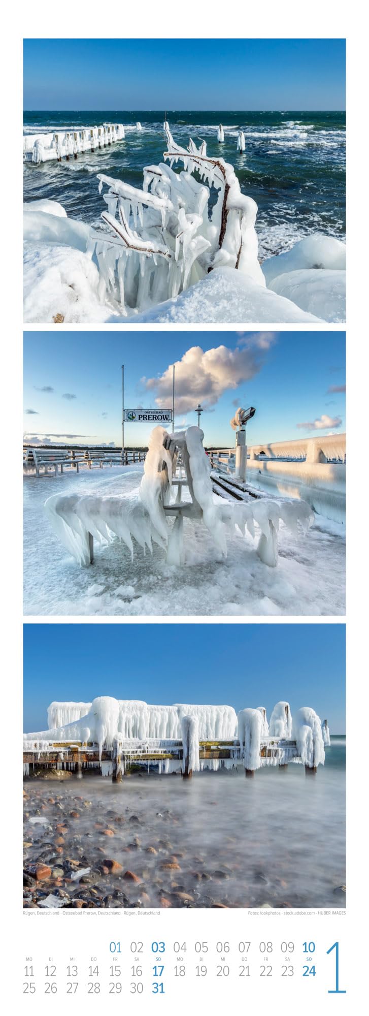 Wellengang Triplet-Kalender 2027 | Spaziergang entlang der Küste | Stilvoller Meeres-Kalender im schlanken Hochformat (24x66 cm) | Triplet-Fotografie