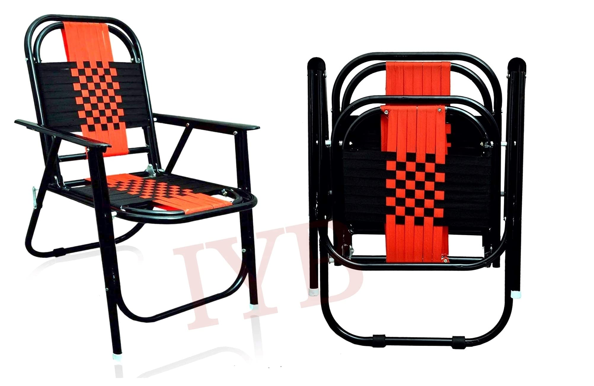 IYB® Red and Black Stripe Folding Chair with Arm Rest in Black 1
