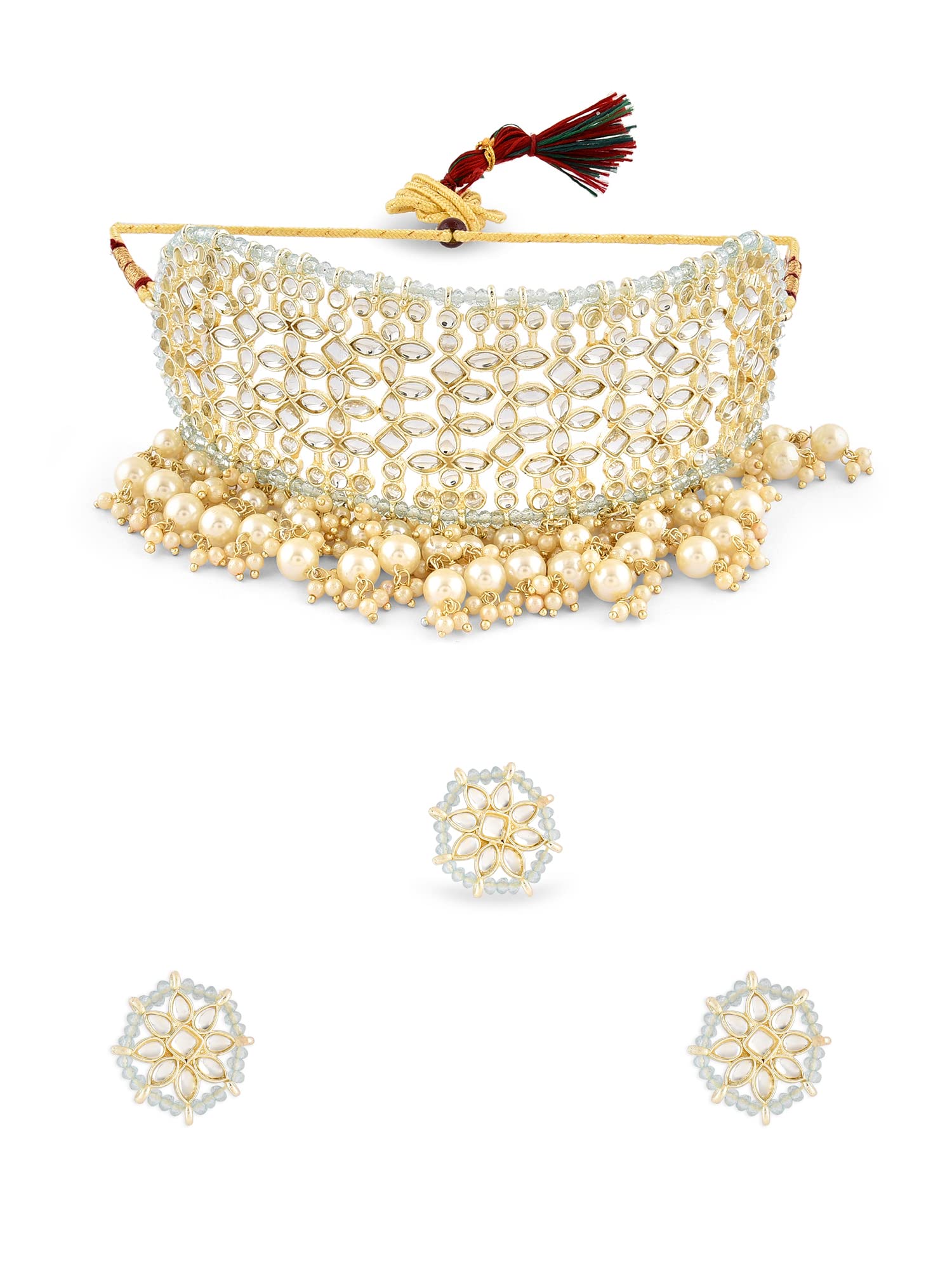 ZAVERI PEARLS Gold Kundan Cluster Pearl Drop Rajwada Choker Necklace Earring Ring Set For Women-ZPFK15936 (B0C4TX5S5B) Amazon Price History, Amazon Price Tracker