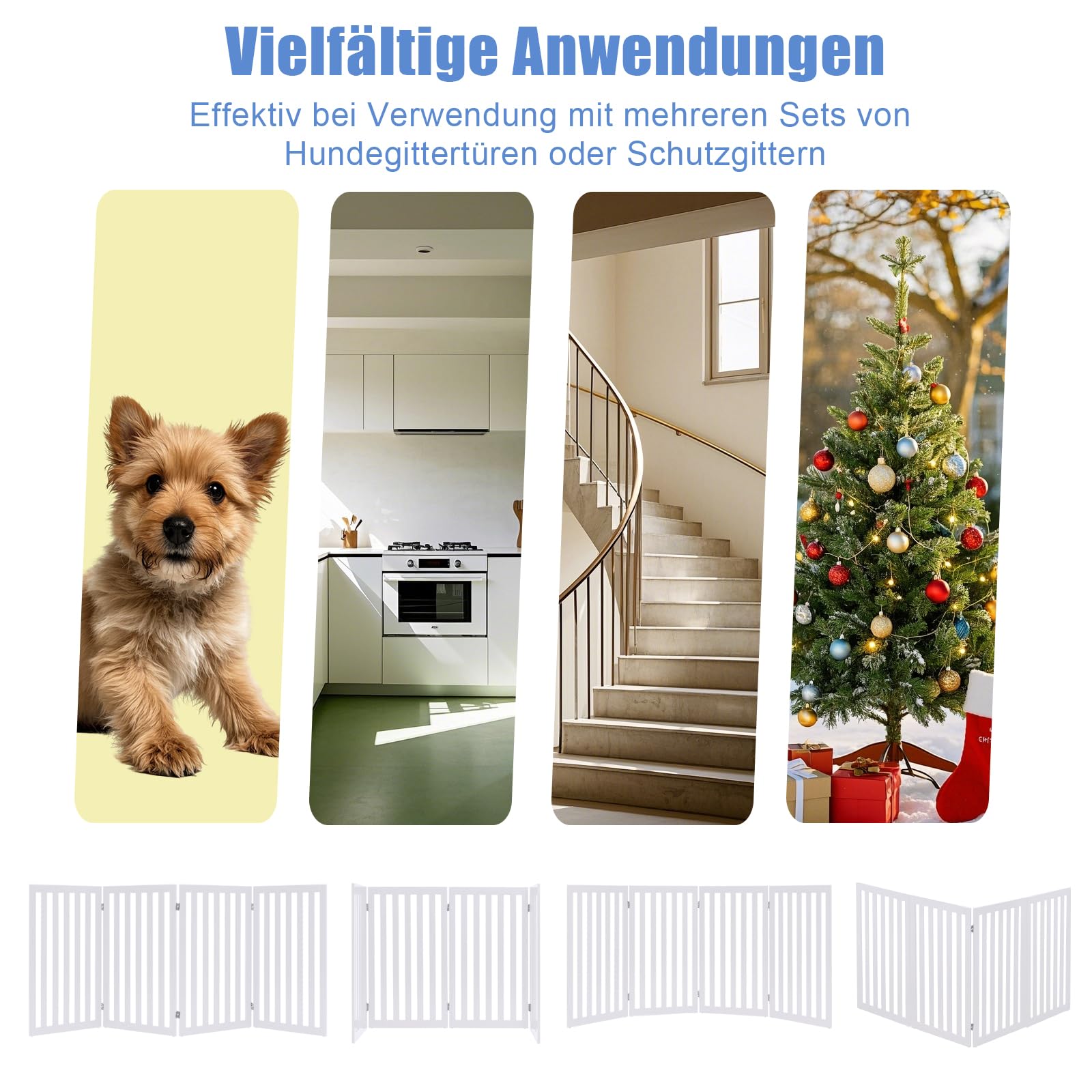 SOARS Barrera para perros, plegable y independiente, rejilla protectora para puertas y escaleras, para mascotas pequeñas y medianas, color blanco (203 x 89 cm)