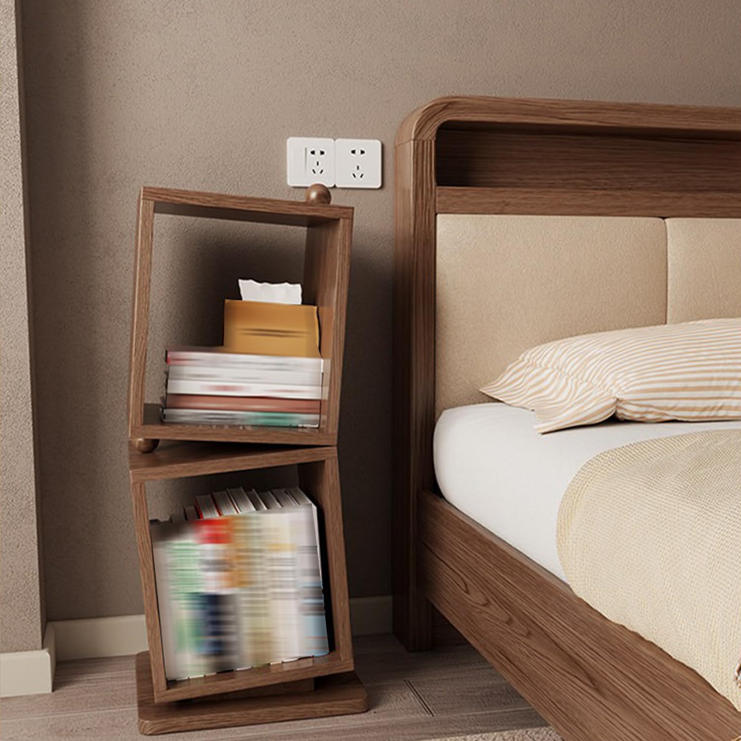 Unregelmäßig Geformtes Kleines Standregal,Tragbares Mini-Bücherregal,Offenes Vitrinenregal,Zweistöckiges Holzregal Für Wohnzimmer Schlafzimmer Arbeitszimmer Büro,Weiß,80x35x30cm