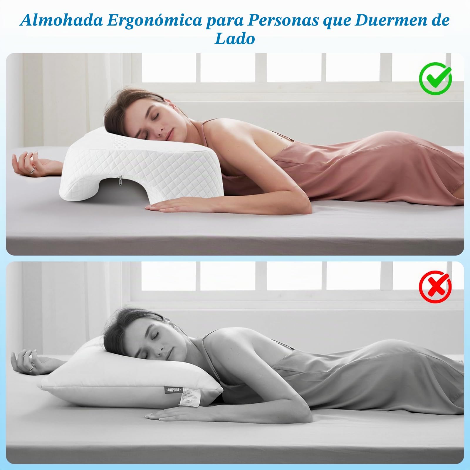 Almohada para Dormir de Iado con Hueco para el Brazo– Blanca