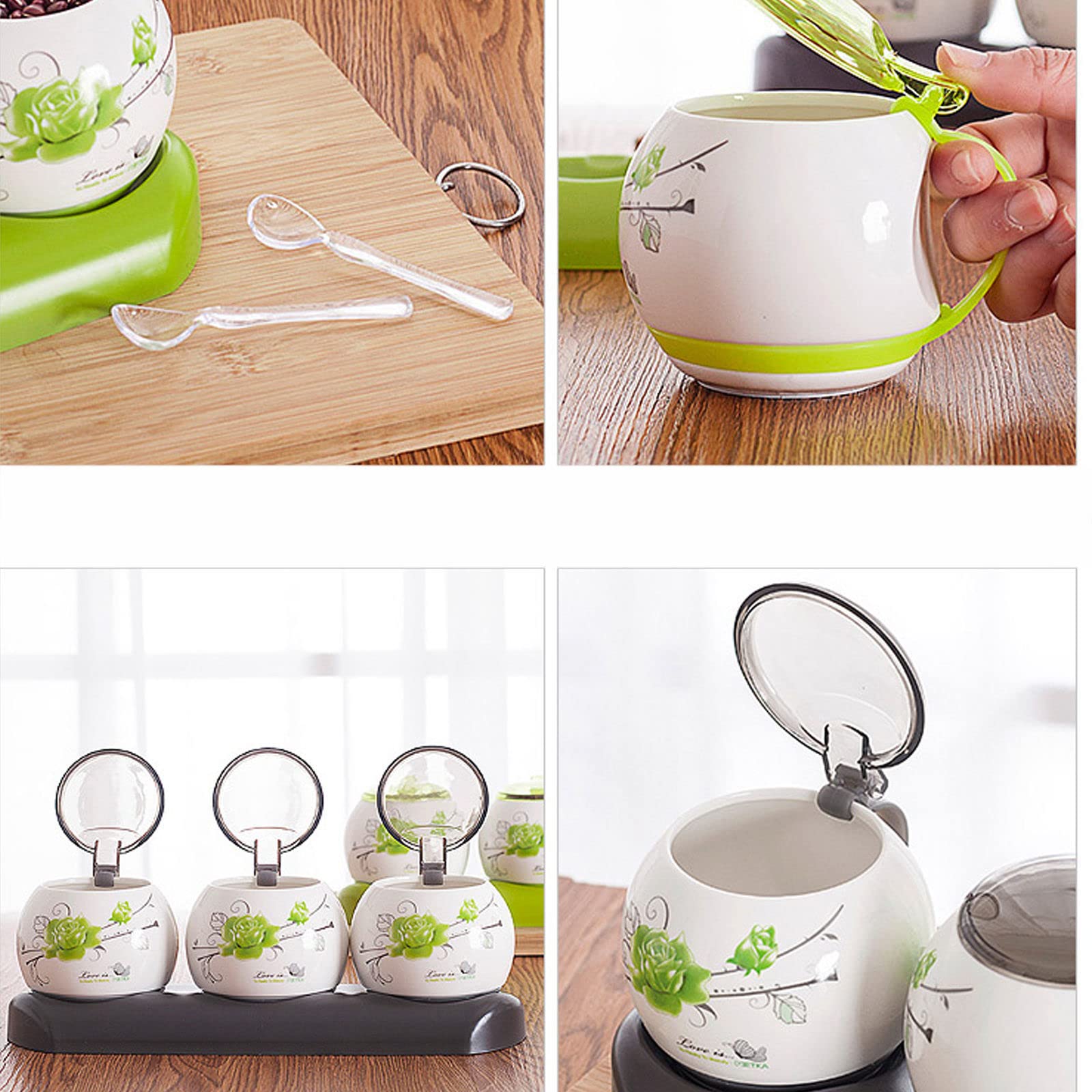 Tarro de especias de porcelana, azucarero, azucarero con tapa, botes de azúcar de café de cerámica, azucarero, tarro de especias de recipiente de azúcar, bote de condimento de salero-marrón-2 juegos (