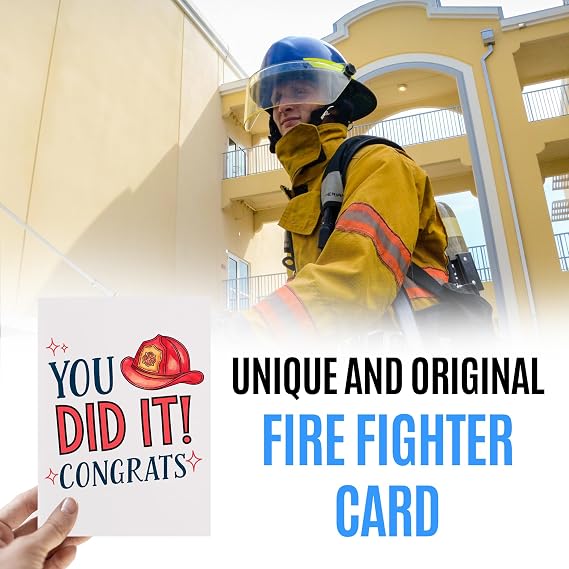 Firefighter Graduation Card - Congratulations Cards Fireman - Congrats from Passing Exam Fire Academy for Son, Grandson - New Job Fire Volunteer Staff for Man, Woman - Firefighter Retirement Card