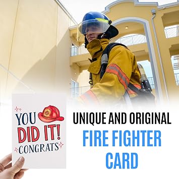Firefighter Graduation Card - Congratulations Cards Fireman - Congrats from Passing Exam Fire Academy for Son, Grandson - New Job Fire Volunteer Staff for Man, Woman - Firefighter Retirement Card