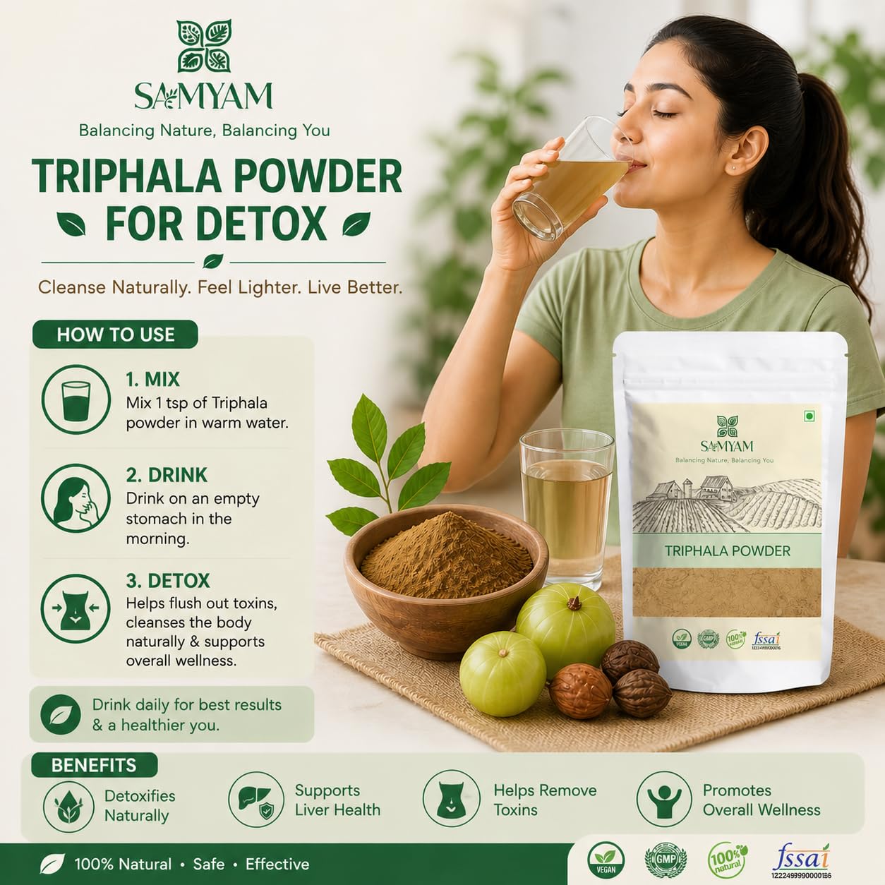 Samyam Triphala Powder, confezione da 500 g | per la digestione e la salute dell'intestino