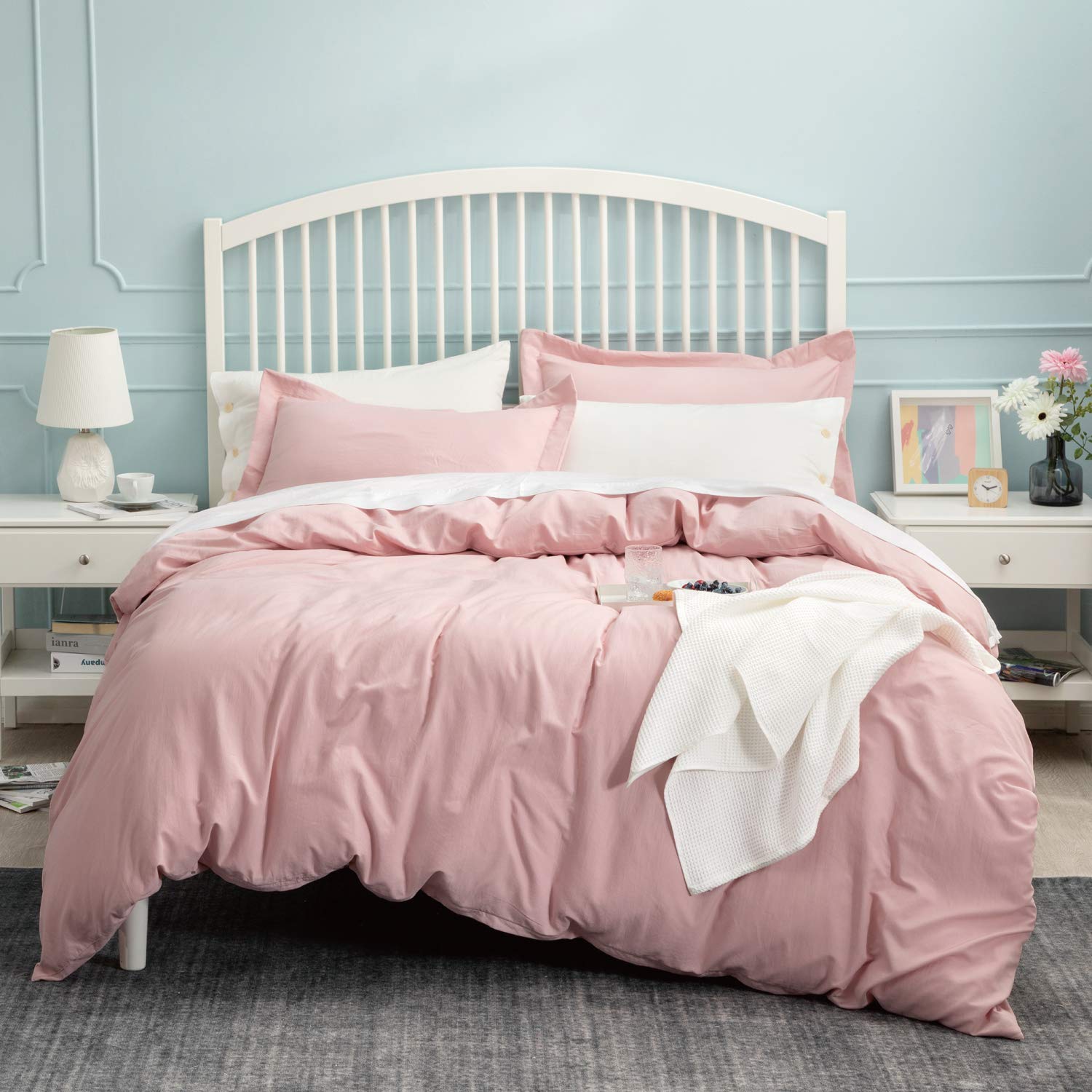 Bedsure Pink Duvet Cover Full Size - Soft Prewashed Full Duvet Cover Set, 3 Pieces, 1 Duvet Cover 80x90 Inches with Zipper Closure and 2 Pillow Shams, Comforter Not Included