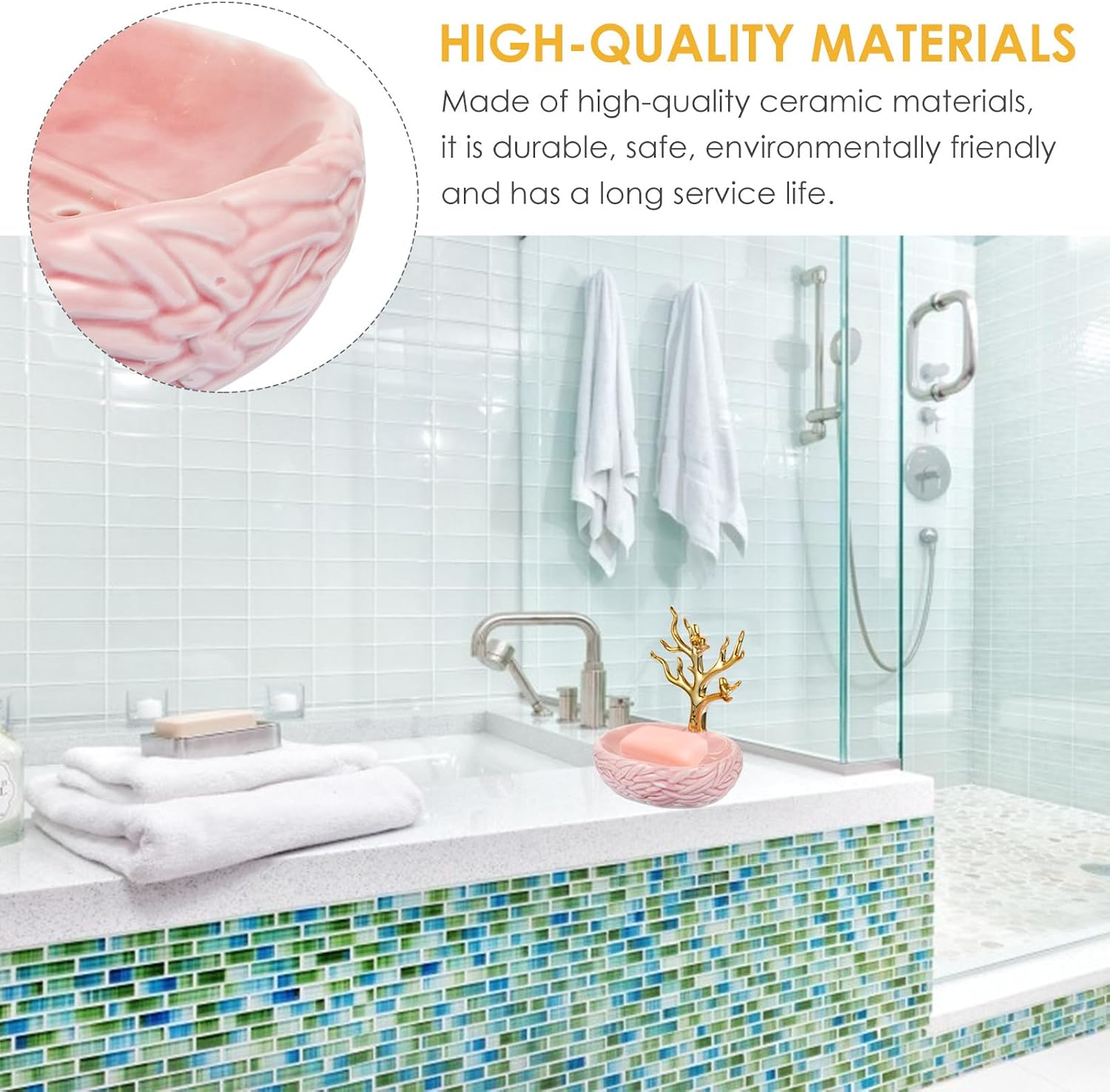 Ceramic Draining Soap Dish Tray Bathroom Soap Holder with Drainage for Sink Countertop