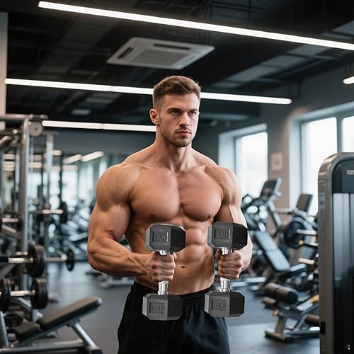 Miniatura 8 de Juego de mancuernas (varios pesos disponibles), pesas hexagonales de goma sin estante, equipo de gimnasio en casa de alta resistencia para