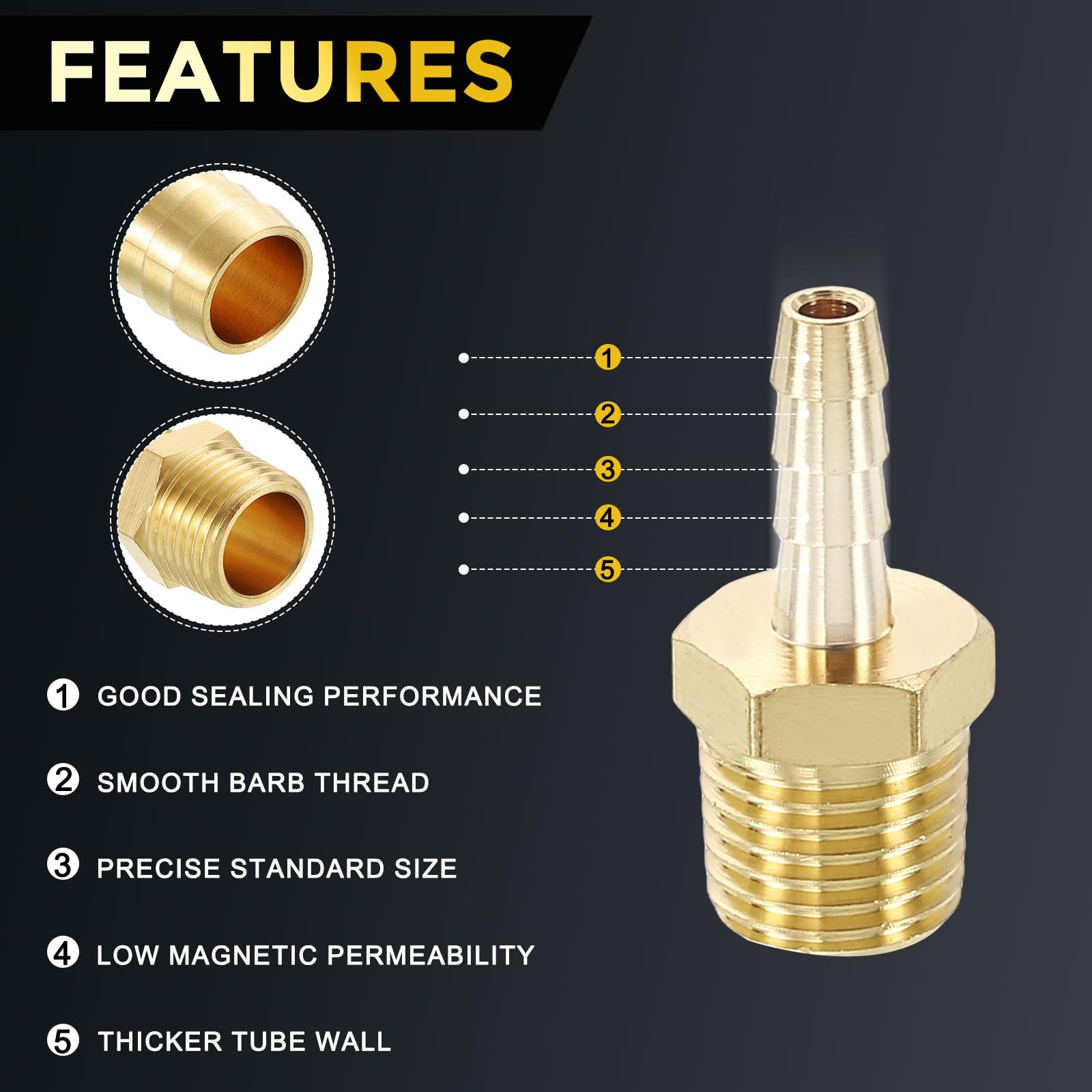 METALLIXITY 6Pcs Brass Hose Barb to NPT Male Adapter 3/16" Barb x 1/4" NPT Male for Automotive Motorcycle, Marine, Truck - Image 3