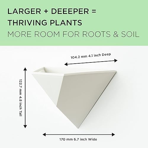 Miniatura 5 de Maceta triangular geométrica colgante, soporte para plantas para interiores y exteriores, blanco con diseño flotante moderno (juego de 3) de