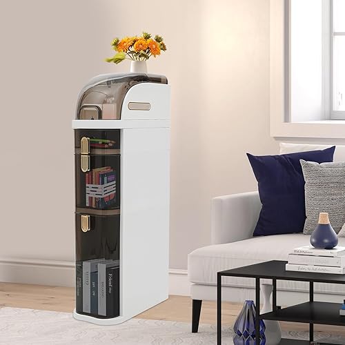 Miniatura 6 de CNCEST Armario de almacenamiento de 16.1 x 7 x 30.7 pulgadas con 3 cajones, armario de almacenamiento de baño independiente semitransparente para