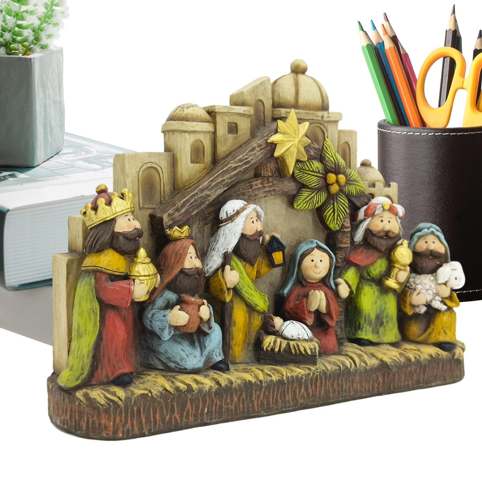 Ensemble de figurines de crèche de Noël – Ensemble d'artisanat de Noël – | Figurines de crèche de Noël – Décoration de table de Noël classique en résine pour bureau