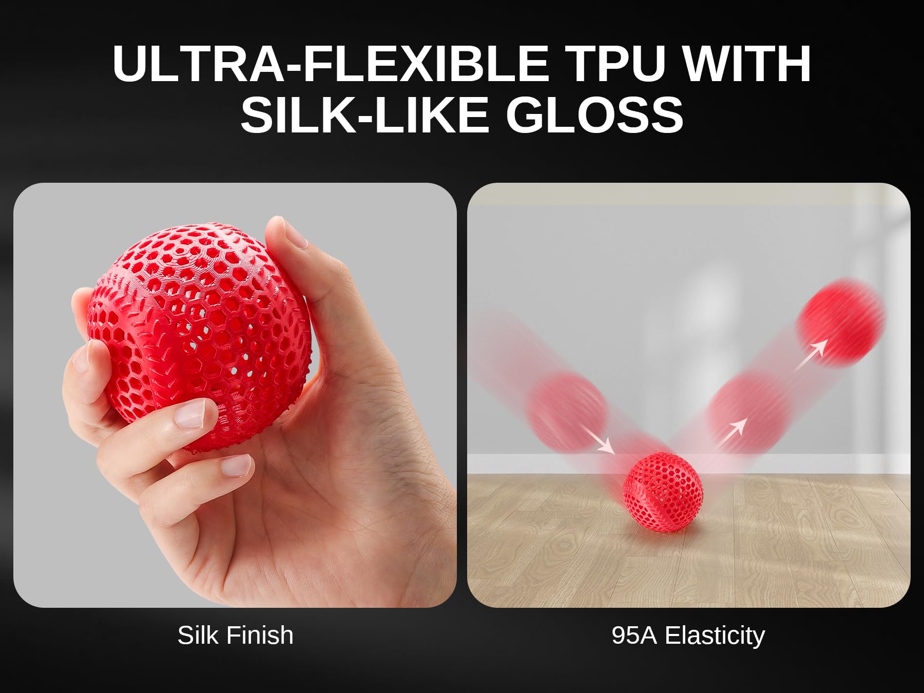 Zestaw filamentów SainSmart Silk TPU, elastyczny filament TPU do drukarek 3D 95A, 1,75 mm, błyszcząca powierzchnia jedwabista, zestaw 4 x 250 g, złoty, ciemnosrebrny, niebieski, czerwony