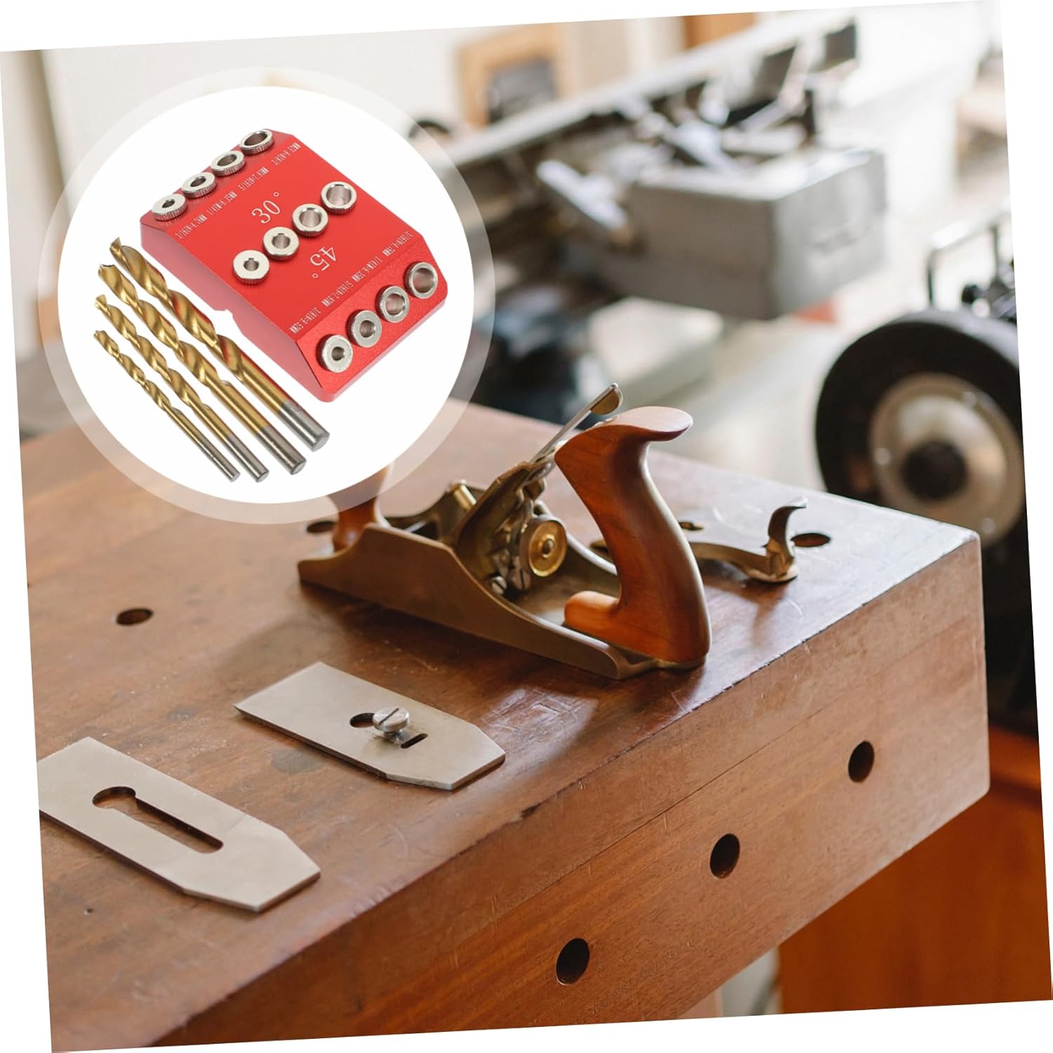 jojofuny 1Set Jig for Woodworking Drilling Template Block with Drill Bit for Staircase and Straight Hole Projects