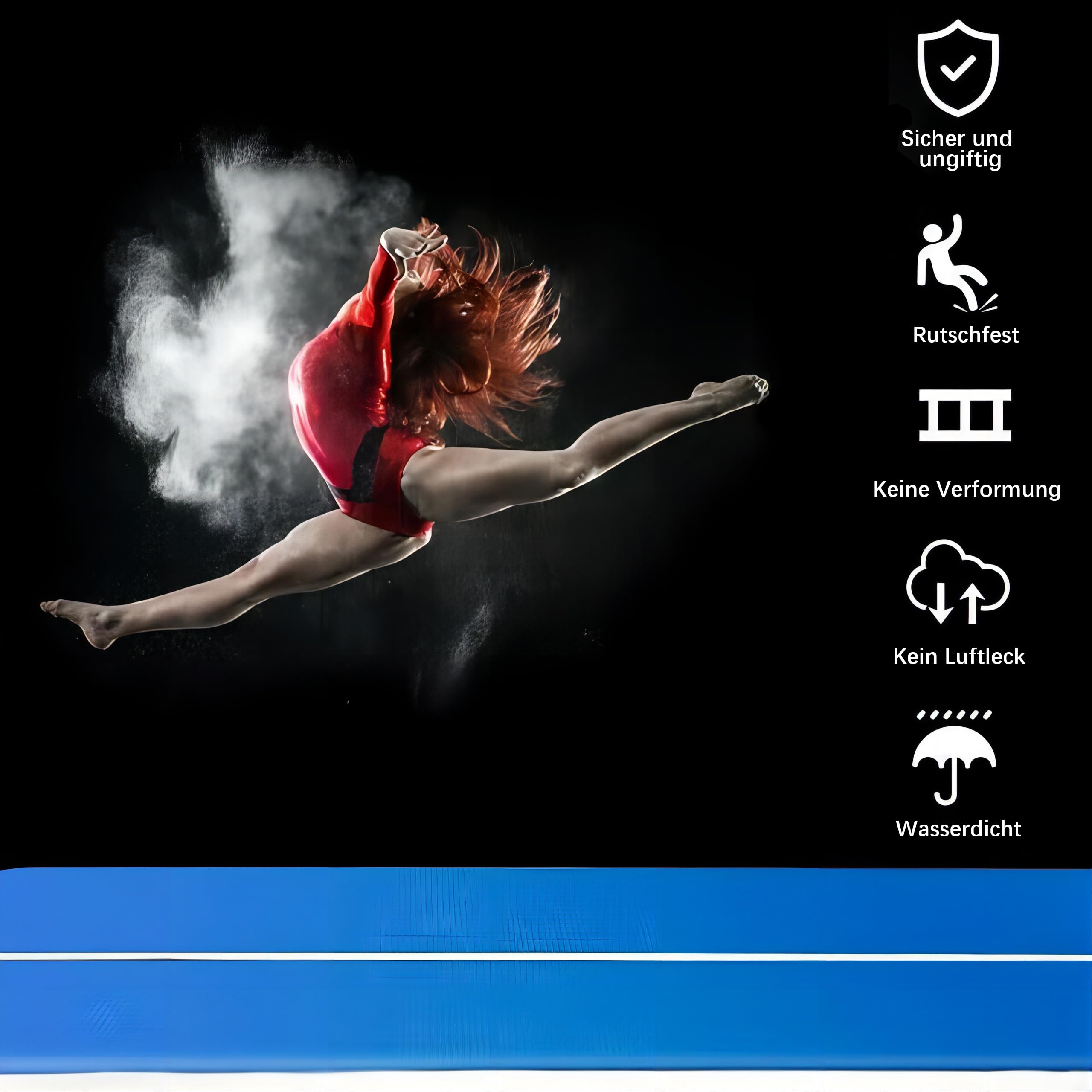 Jacgood（2M Breiter ）4/6M Air Tumbling Matte Aufblasbar mit elektrischer Luftpumpe, 10/20cm hoch Gymnastikmatte mit elektrischer Pumpe für Fitness/Outdoor/Yoga/Training usw