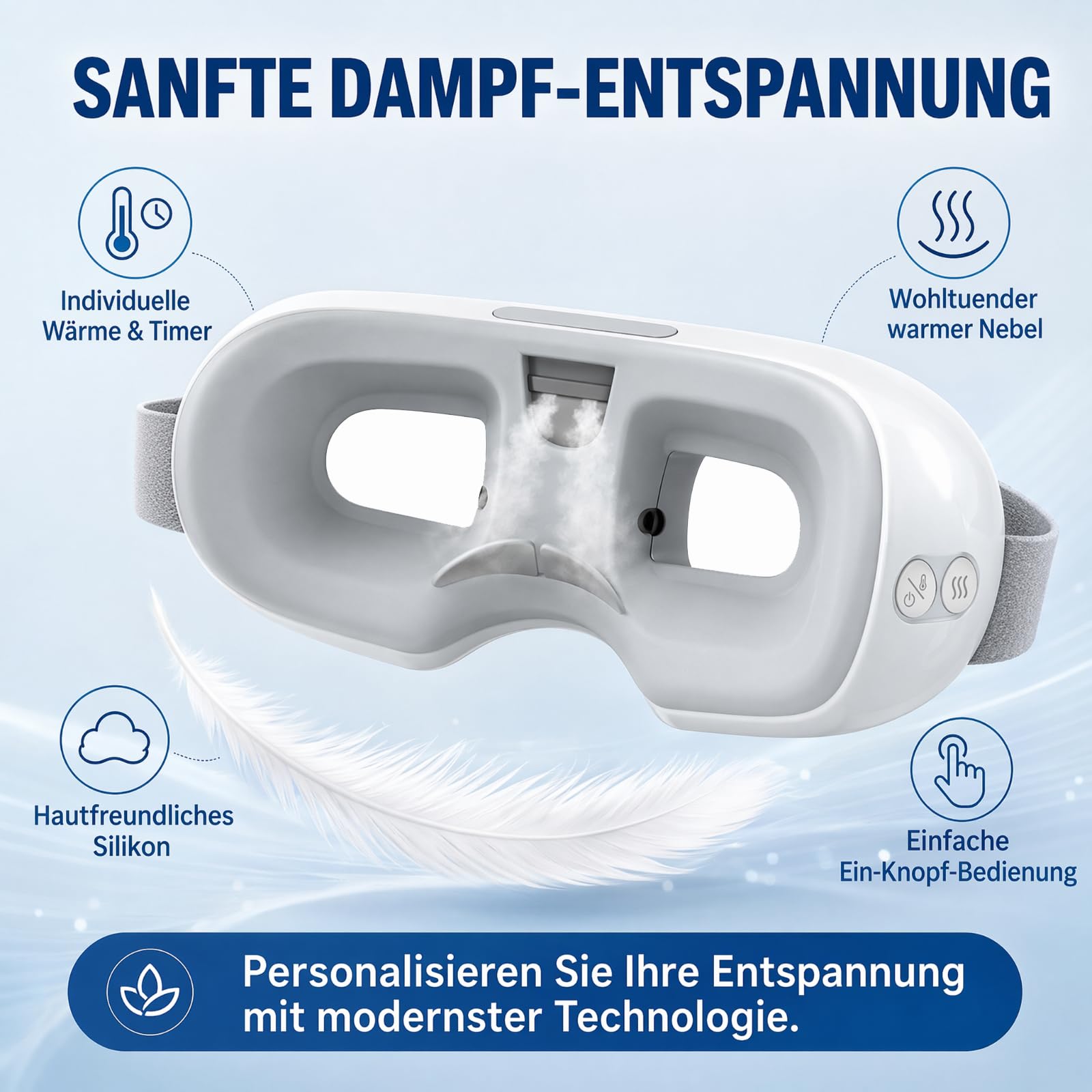 Masque Chauffant Sans Fil, Massage, Masseur Oculaire avec Chaleur, Masque Yeux, Réduit la Fatigue Oculaire Améliorent le Sommeil, Migraine, Compresse Chaude Lavable, Cadeaux pour Femme et Homme