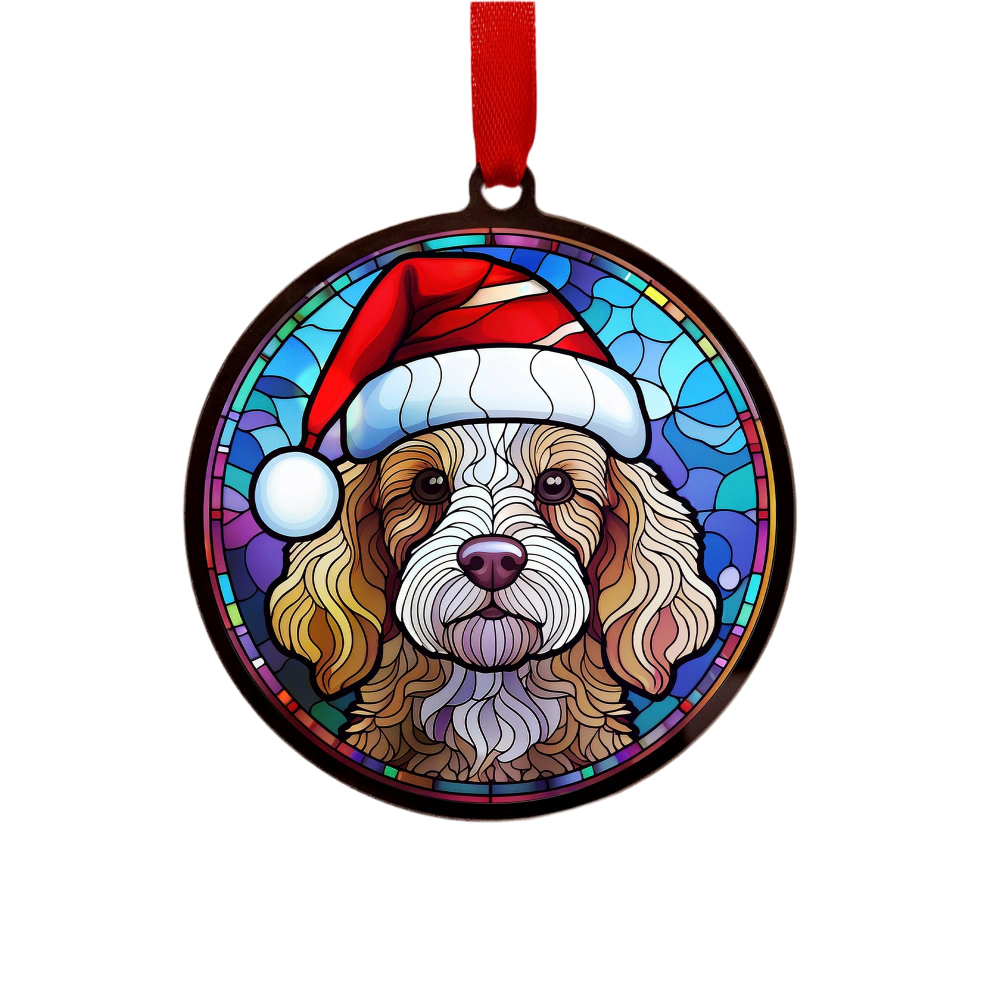 Cockapoo Suncatcher Decoration Santa Hat Christmas