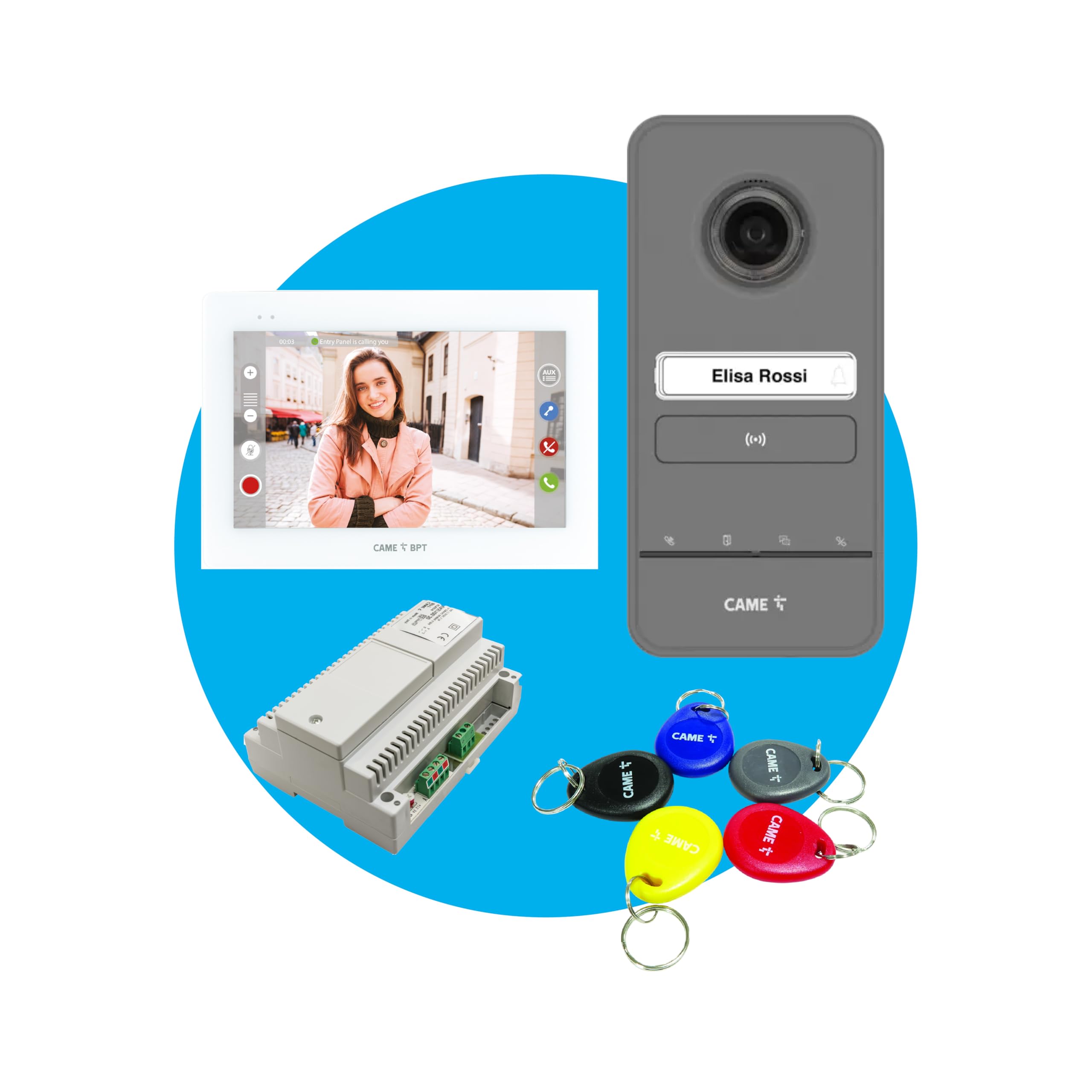 Came Kit videocitofonico monofamiliare include videocitofono vivavoce XTS da parete bianco WIFI display touch screen 7" per sistema X1, targa esterna LHS V/01 PLUS, alimentatore e 5 tag di prossimità