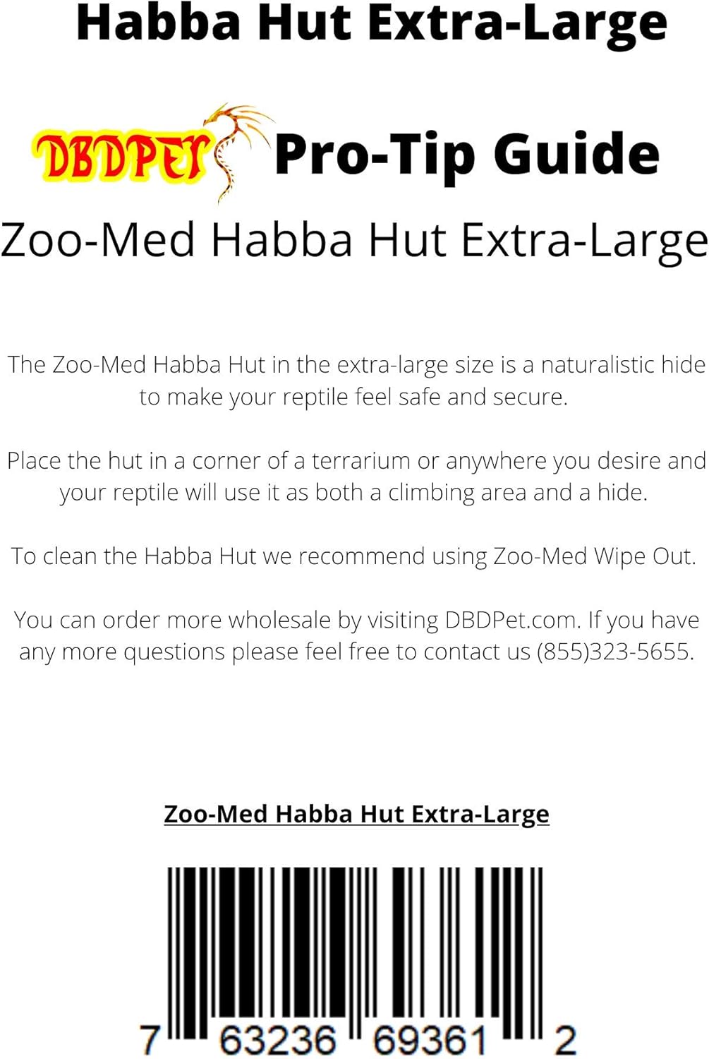 X-Large Habba Hut Reptile Hide - Half Natural Wood Log Hide for Reptiles - Includes DBDPet Pro-Tip Guide