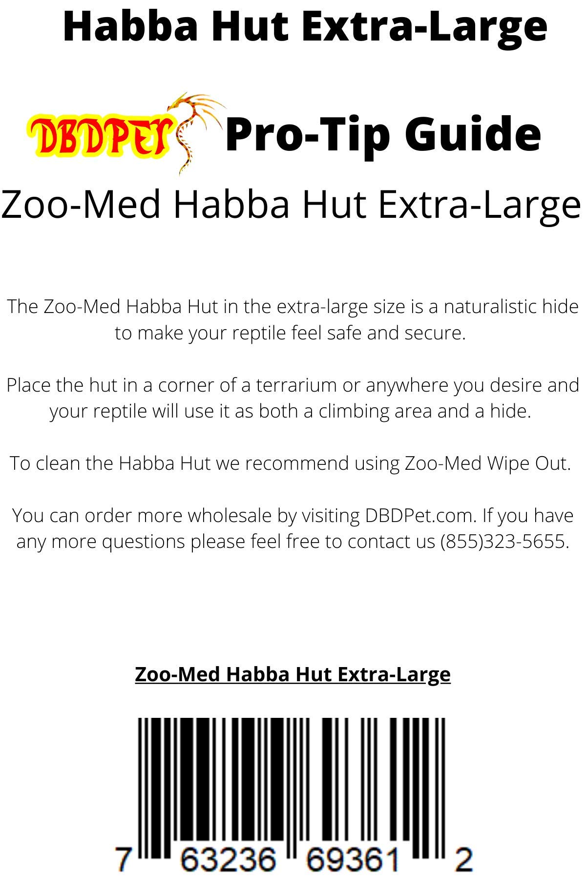 X-Large Habba Hut Reptile Hide - Half Natural Wood Log Hide for Reptiles - Includes DBDPet Pro-Tip Guide