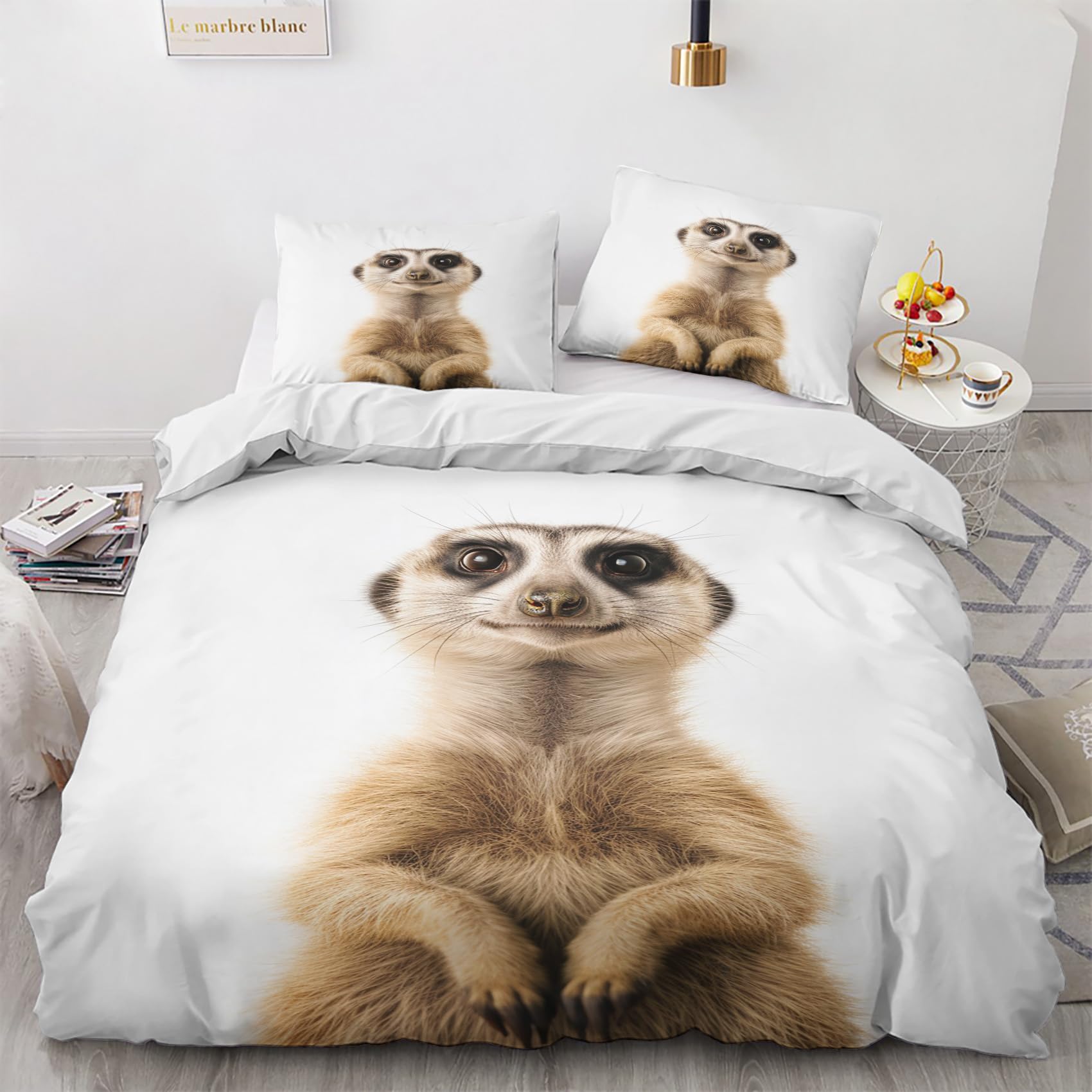 Erdmännchen Bettwäsche 3-teilig – Wendebettbezug 200x220 Cm & 2 Kissenbezüge 80x80 Cm, Mikrofaser, Weich