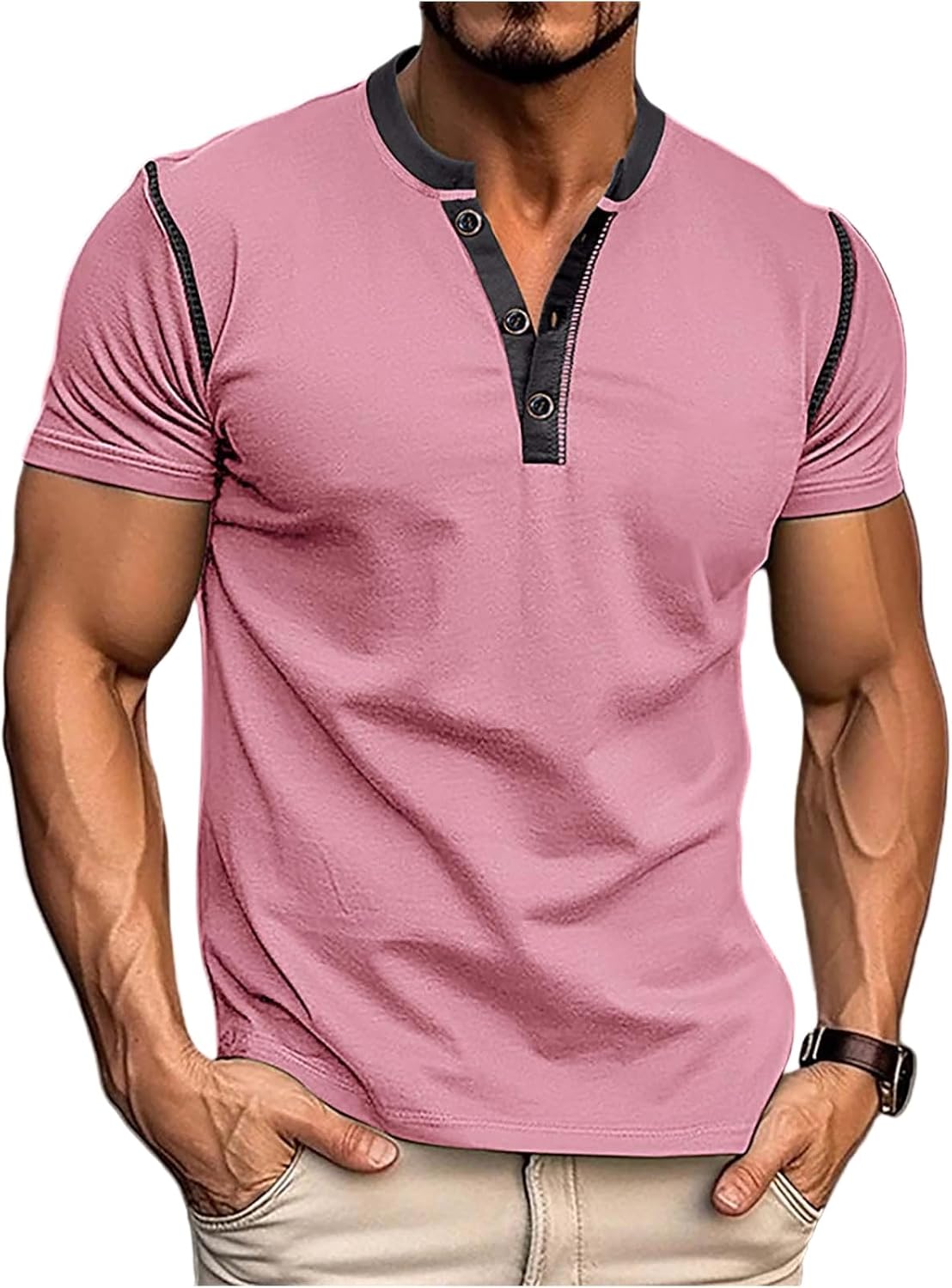 WENKOMG1 Men's Casual T Shirts Short Sleeve Casual Henley Shirt Summer Work Button T-Shirts, S-2XL