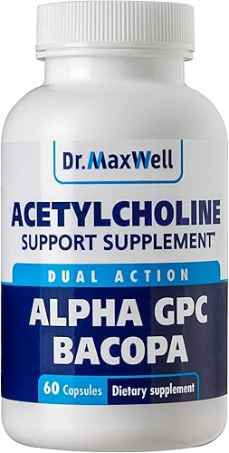 Acetilcolina, alfa GPC colina 600 mg + Bacopa, mejor que cada uno solo. Suplemento de acetilcolina más confiable (apoya la memoria y el