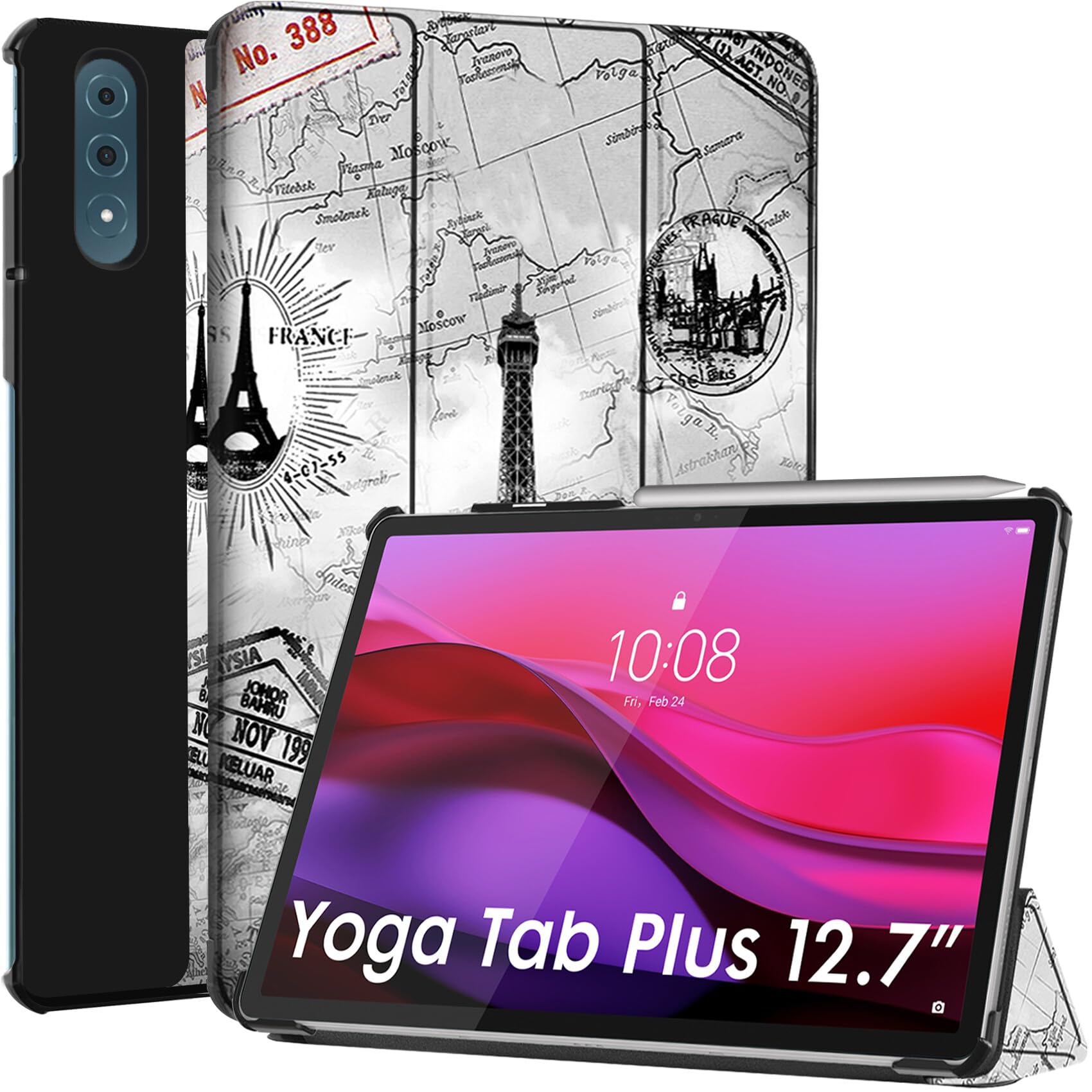 Robustrion Cover Case for Lenovo Yoga Tab Plus 12.7 inch Cover, Trifold Cover Case for Lenovo Yoga Tab Plus Cover 12.7 inch [Auto Sleep Wake Support] - Eiffel-image-25