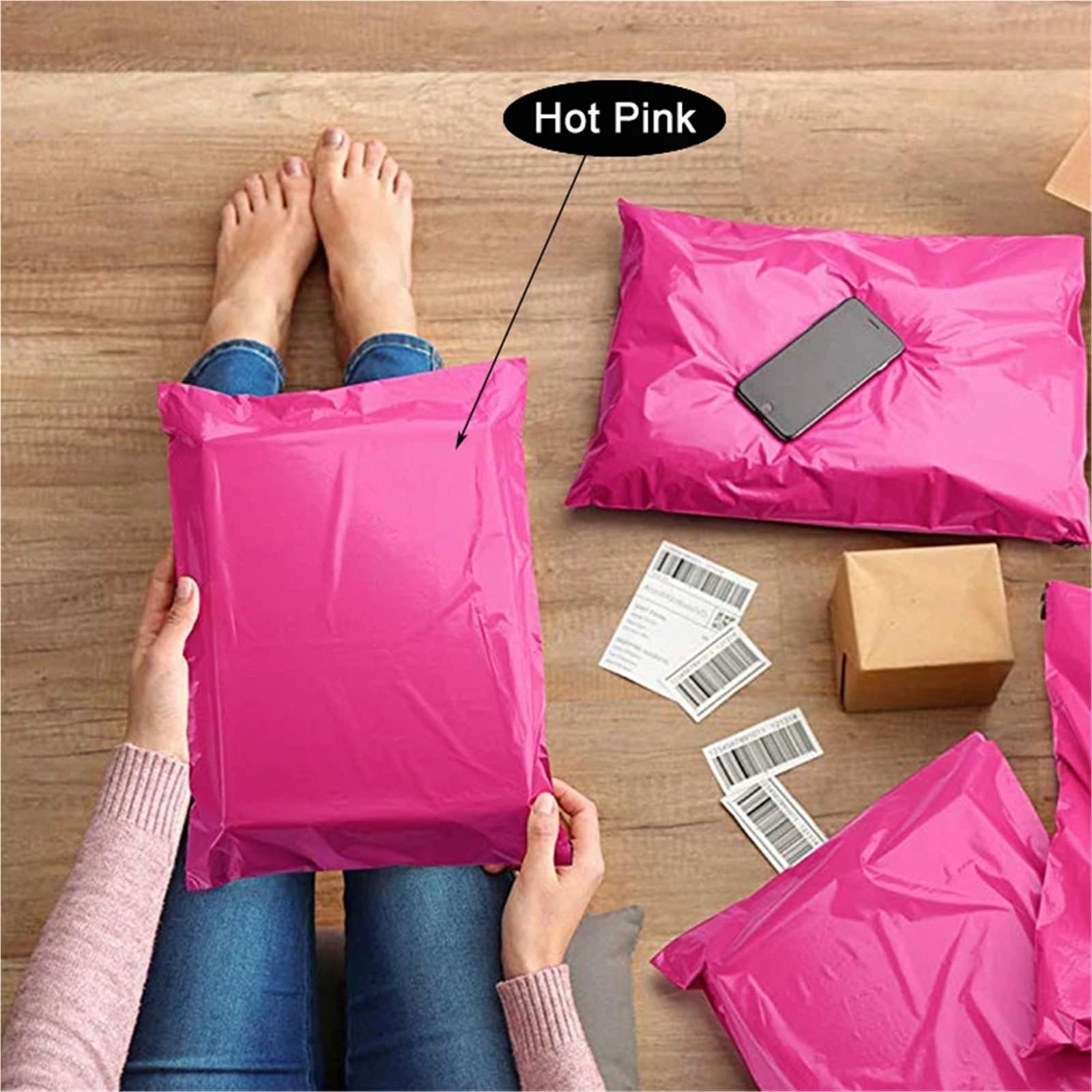 Sac Postal Joint Auto-adhésif en Poly Rose Clair 10 pièces, Sacs de Rangement de courrier Postal Souples for l'envoi(35x50cm-Pink)
