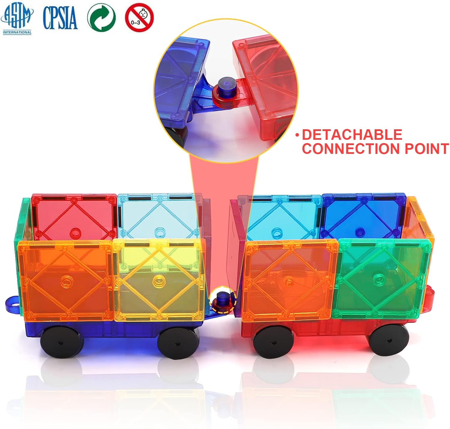 Zerxona 2 PCS Magnetic Tiles Expansion Car Building Blocks Set, Toys for 3 4 5 6 7 8+ Year Old Girls Boys Magnet Bricks Truck, Magnetic Add-ons with Re-Enforced Hitch and Long Bed for Toddler Ages 3+