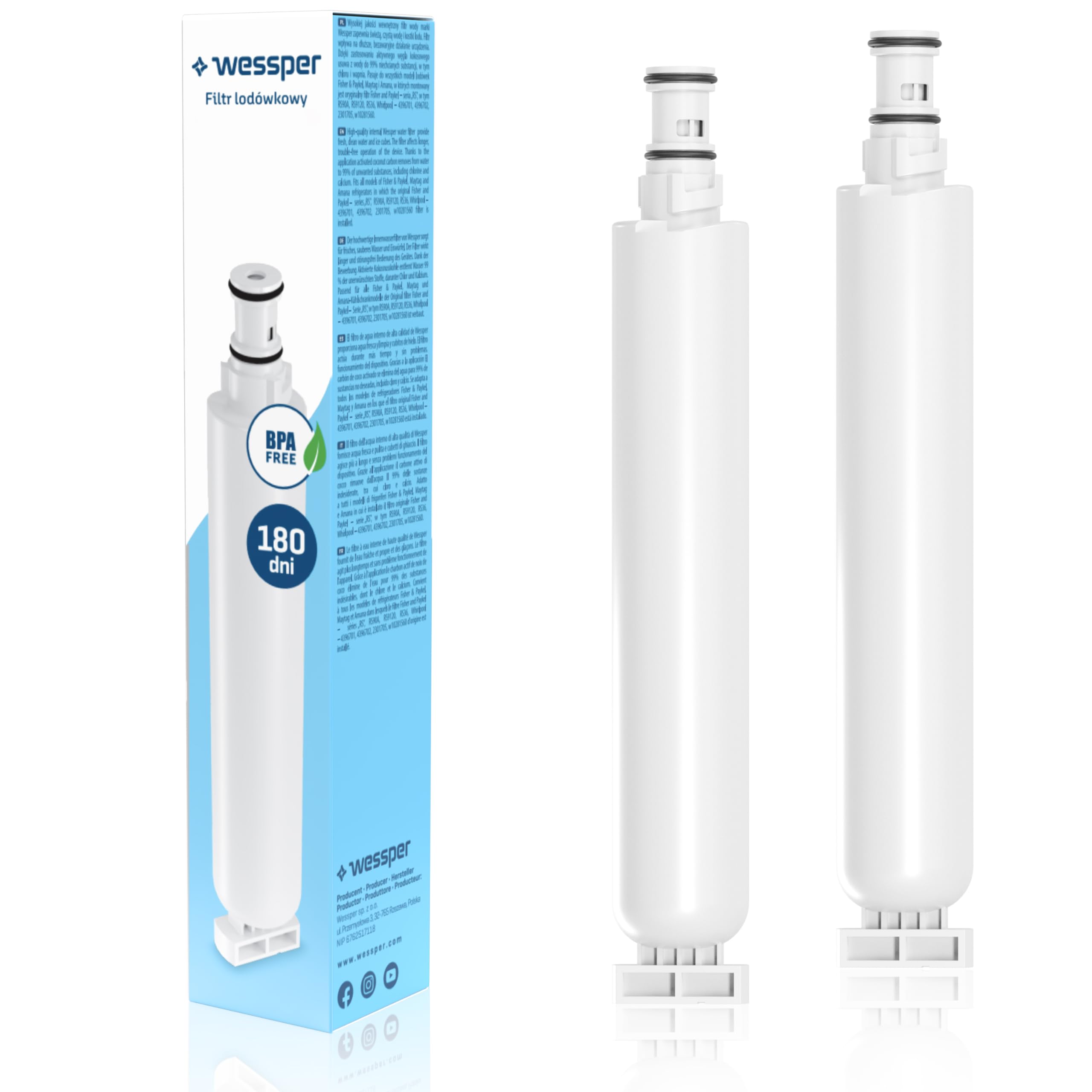 Filtre à eau Wessper pour réfrigérateur Fisher Paykel RS et Whirlpool lot de 2