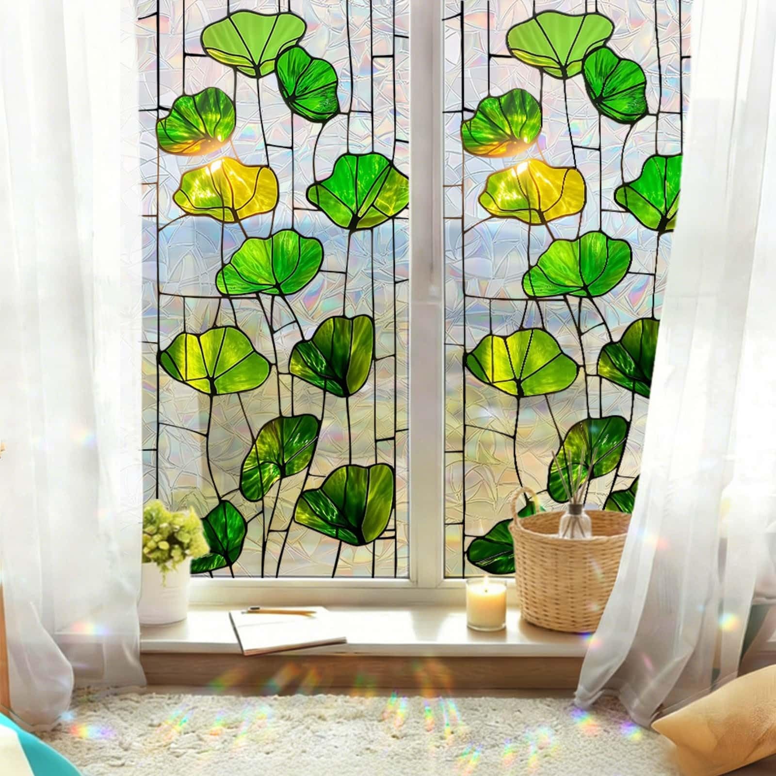 Window Film Privacy 43x100cm Green Black Privacy Film for Glass Windows Office Kitchen Living Room Bathroom Opaque Reusable Window Stickers for Glass