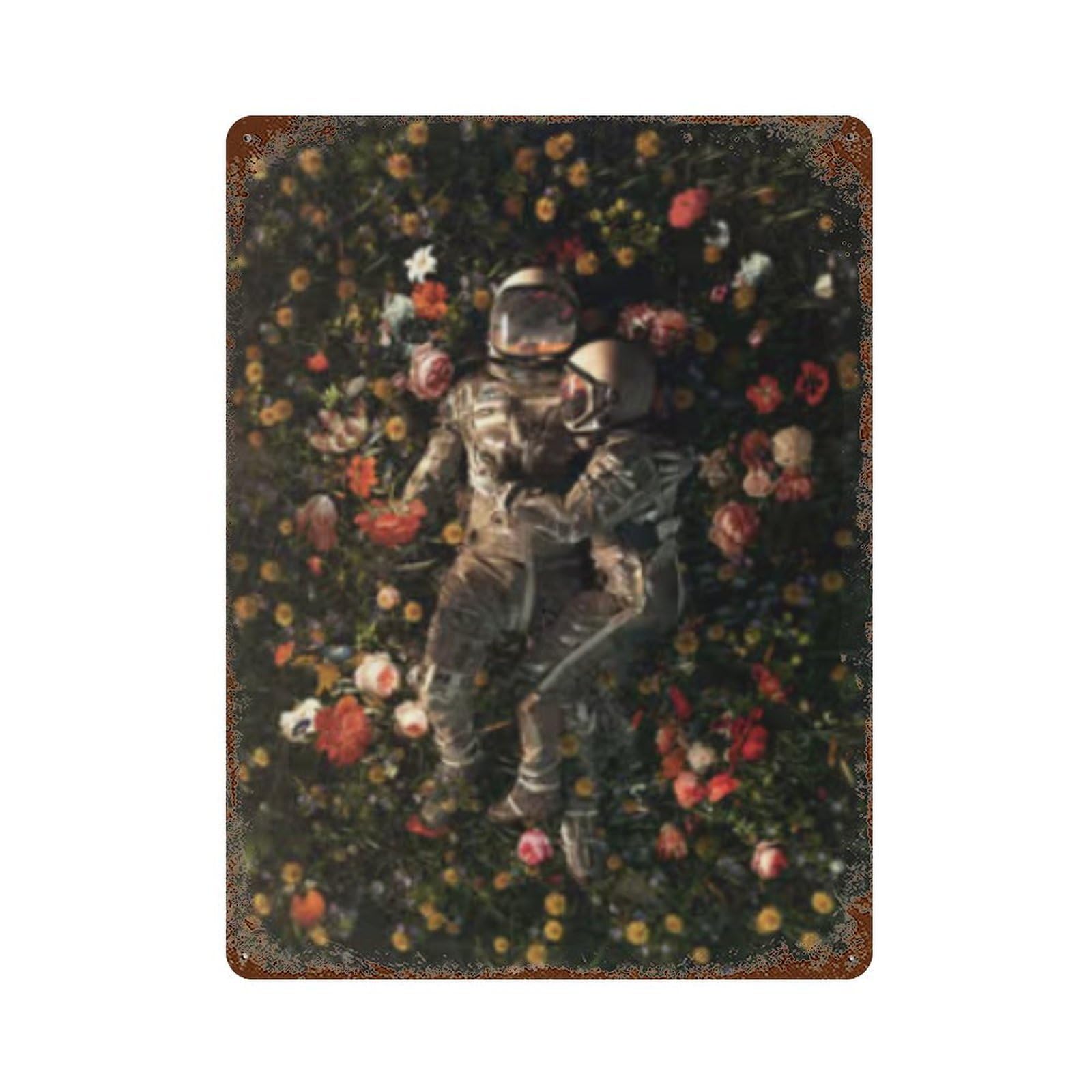 Astronauts in Flowers Decorative Tin Sign 15.7"x11.8", for Bistro, Counter And Cafe Decor, Novelty Wall Decor