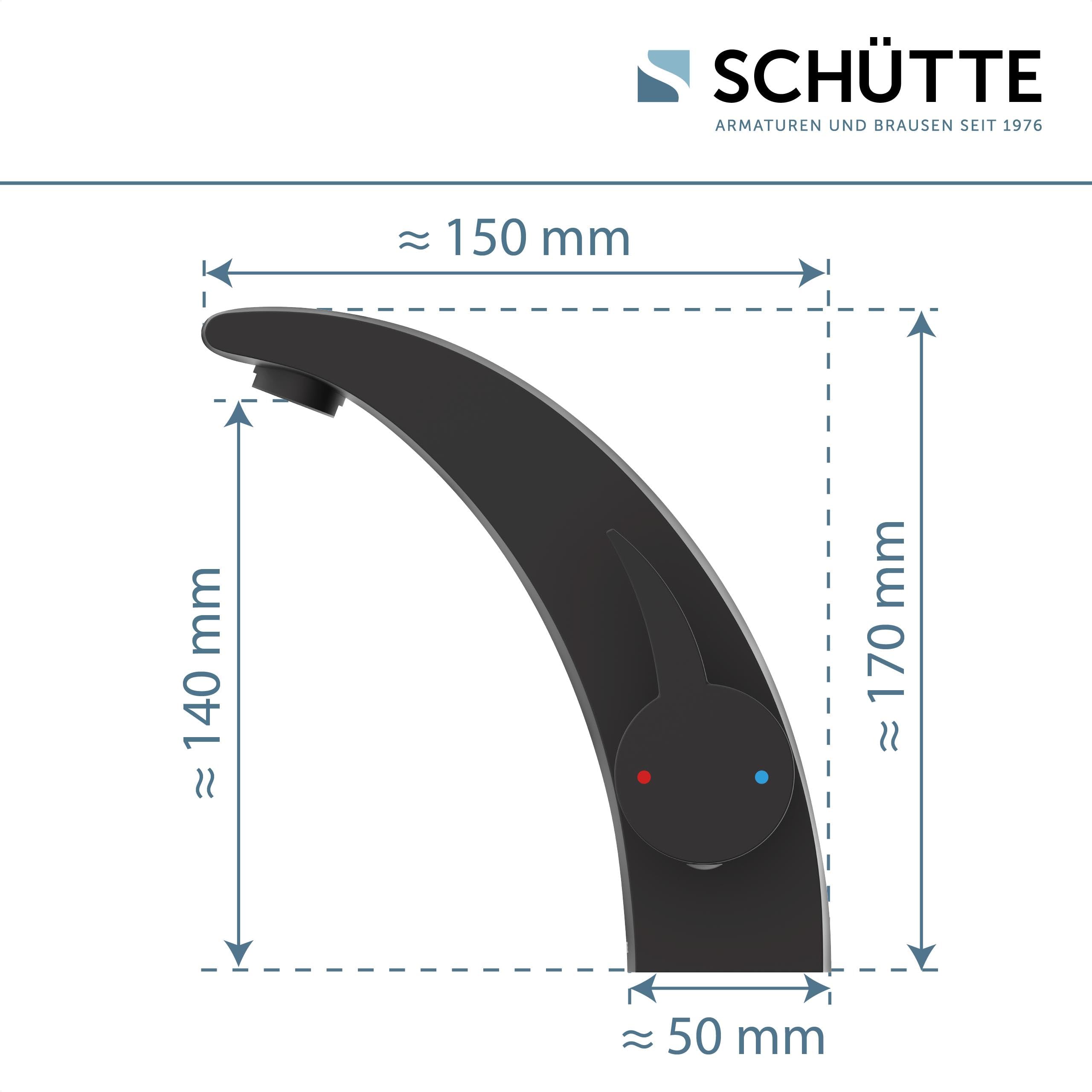 SCHÜTTE 98106 PANAMA Design Wasserhahn Bad, Moderne Waschtischarmatur fürs Badezimmer, Elegante Einhebel Mischbatterie Waschbecken mit Pop Up Abflussstopfen, Schwarz