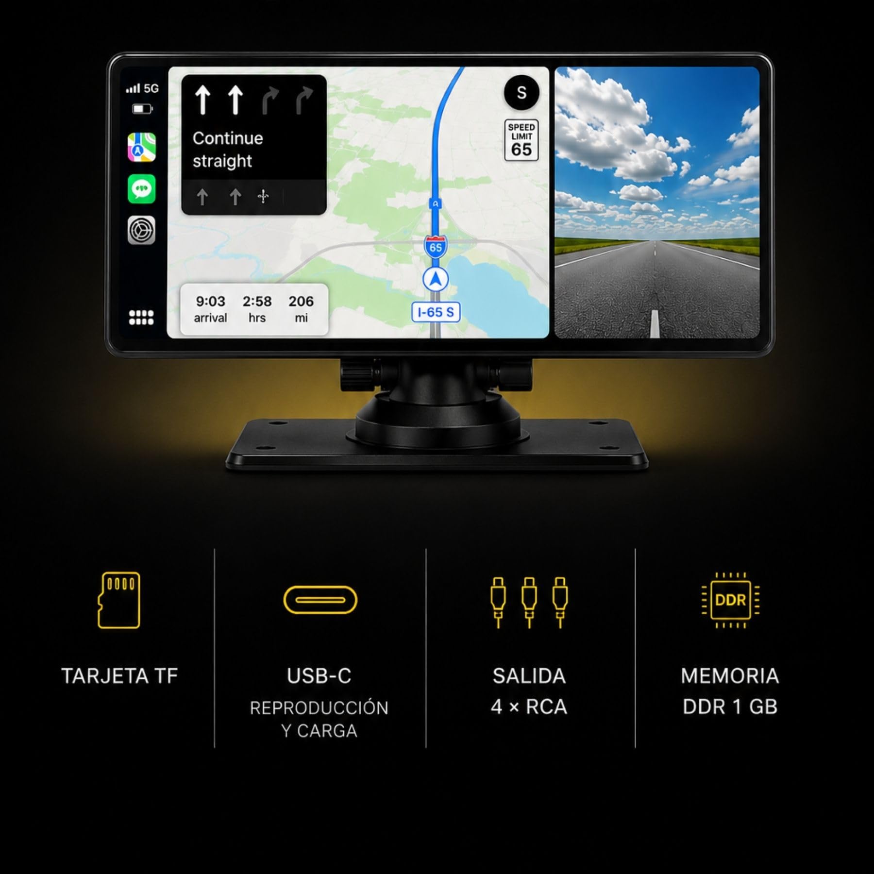 Belson B 5303R Sistema Multimedia 10” IPS con Compatible CarPlay & Android Auto, Proyección Inalámbrica, DVR 1080P/2K/4K, WiFi Video, FM, Bluetooth, AUX, USB C