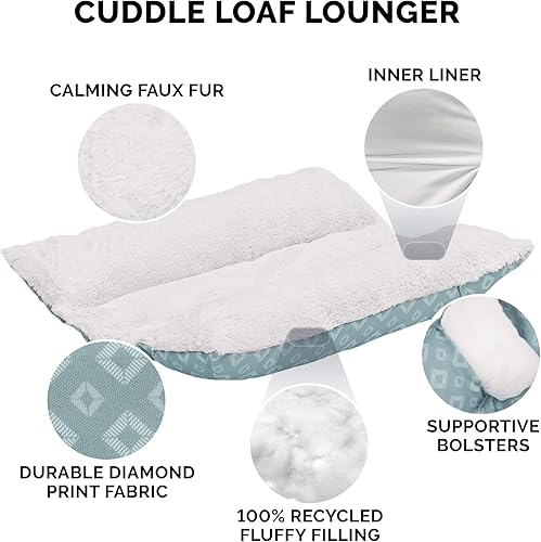 Miniatura 4 de Furhaven Cama para gatos de interior, lavable con cojines extraíbles, para mascotas de hasta 18 libras, tapete de felpa y estampado de diamantes,