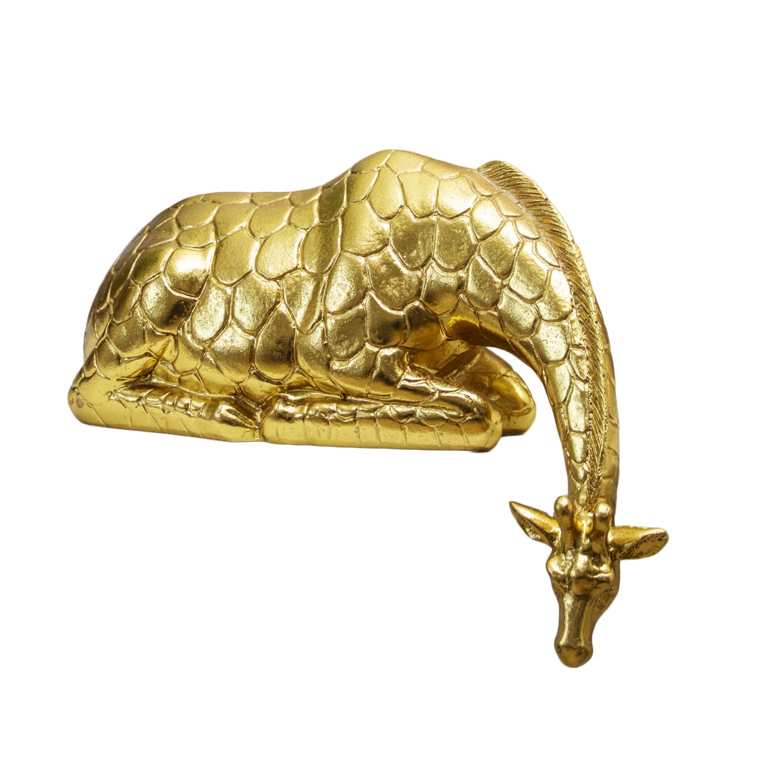 Darthome Gold Laying Giraffe Shelf Ornament, Resin, Textured Safari Animal Statue, Mantel Display Decor, 27x9x18cm