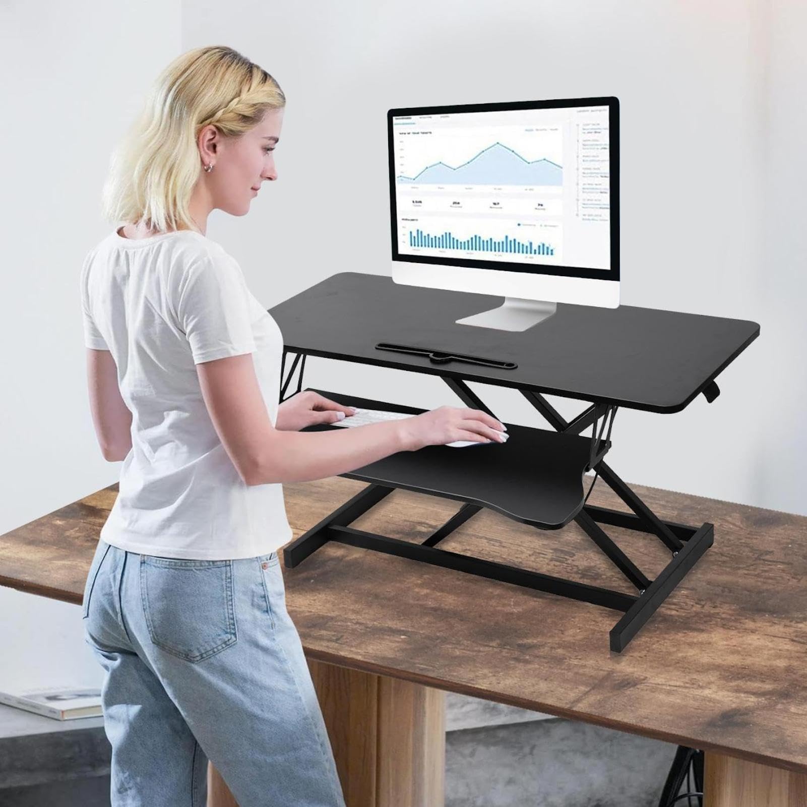 Bureau debout réglable en hauteur, convertisseur de table pour ordinateur portable avec ergonomique