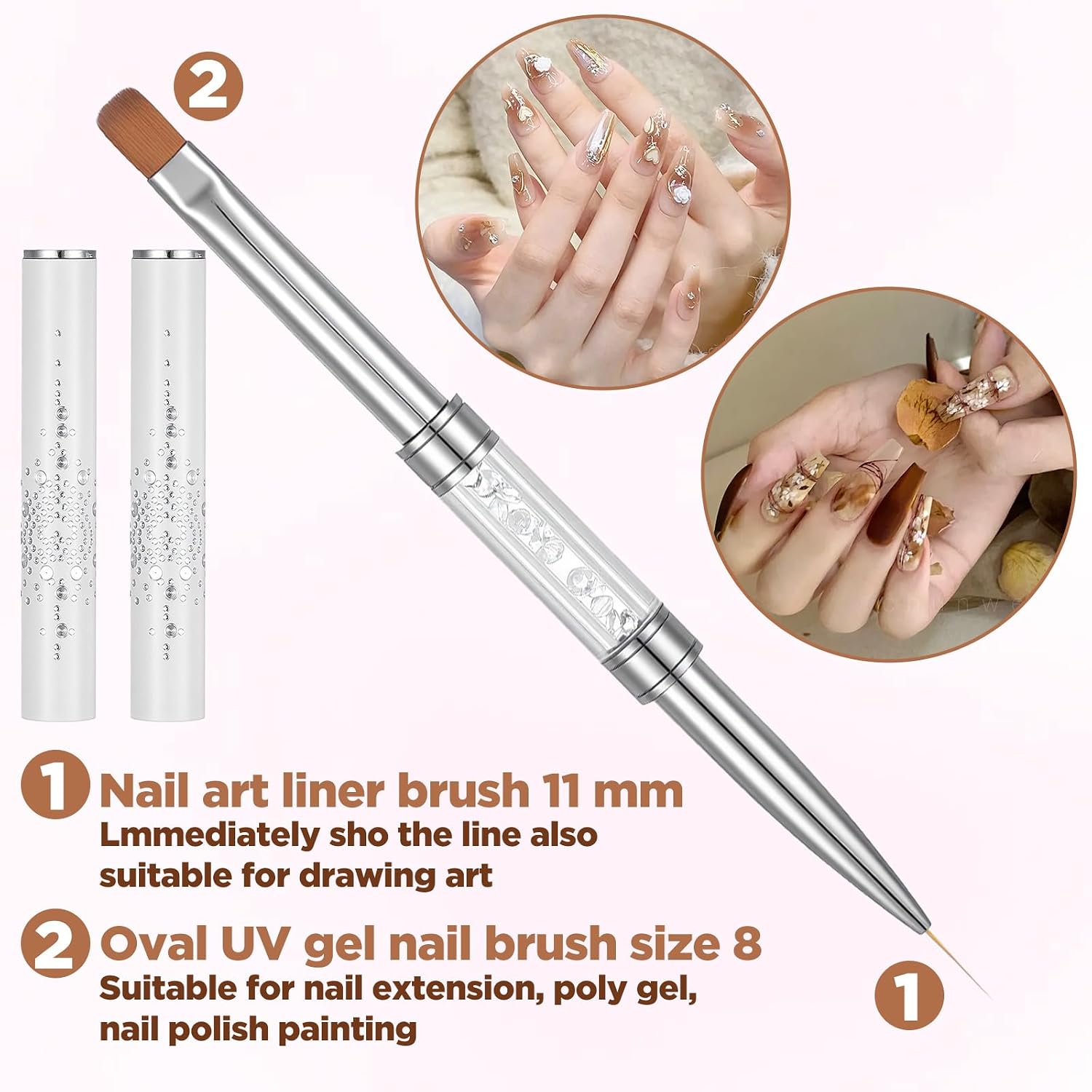 4Pcs Double Ended Nail Builder Gel Brushes, French Tip Brush Hard Gel Brushes, Liner Brush Nails Hard Gels Nail Builder Gels Pen for Salon-Grade Professional Nails Art Design(White)