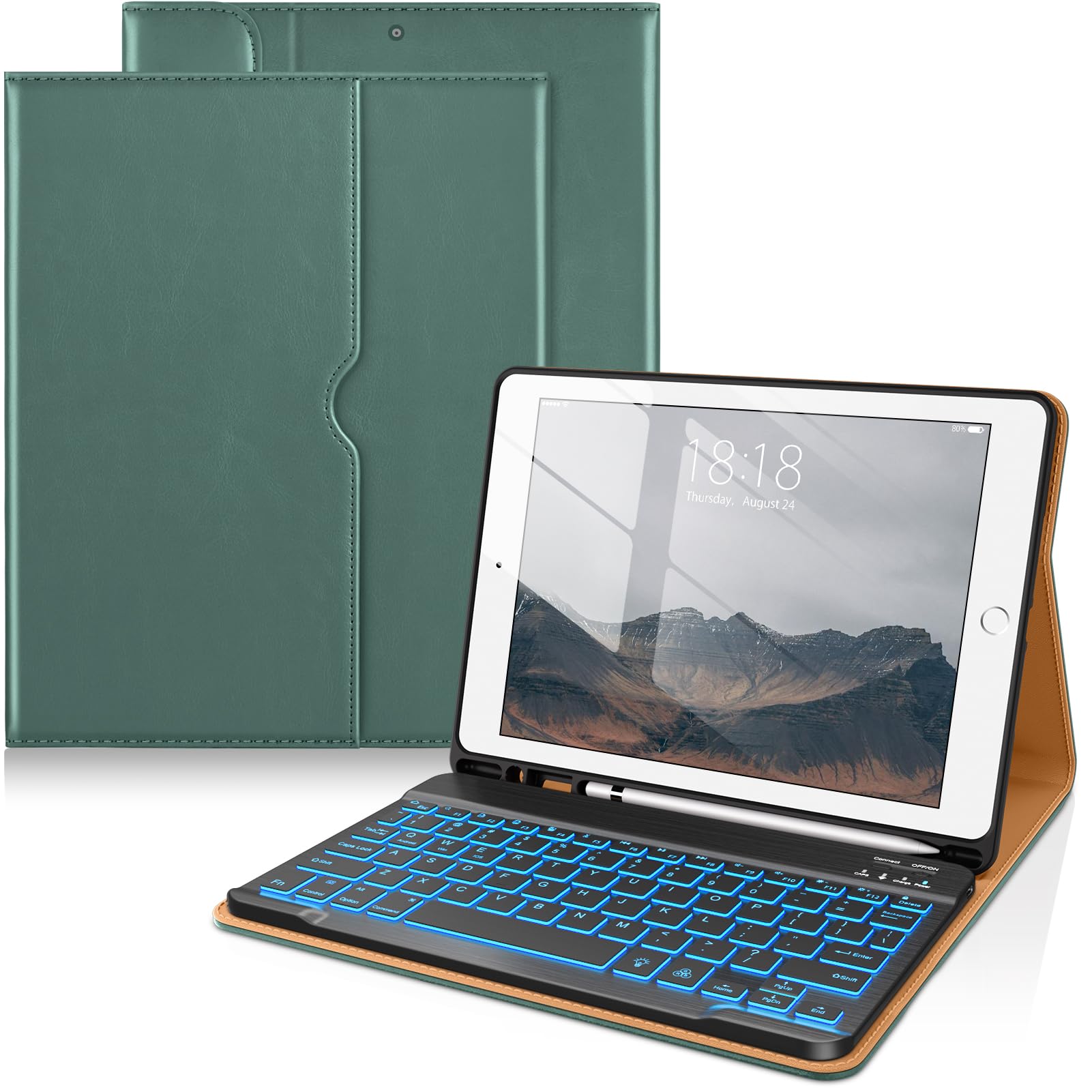 DTTO for iPad 9th/8th/7th Generation Case with Keyboard, Midnight Green