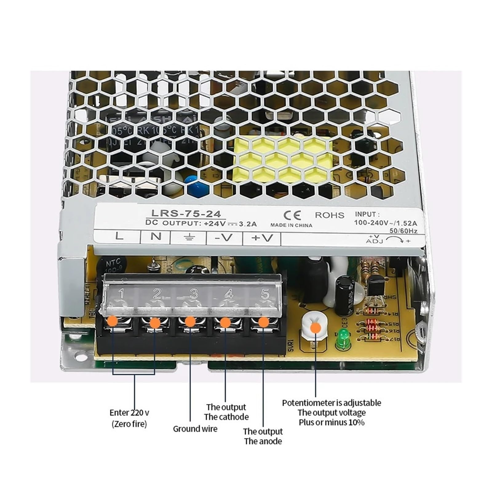 Alimentatore Switching LRS75 AC110 220V 75W Uscita Singola DC 5V 12V 15V 24V 36V 48V LRS-75-5 LRS-75-12 LRS-75-24(15V 5A)