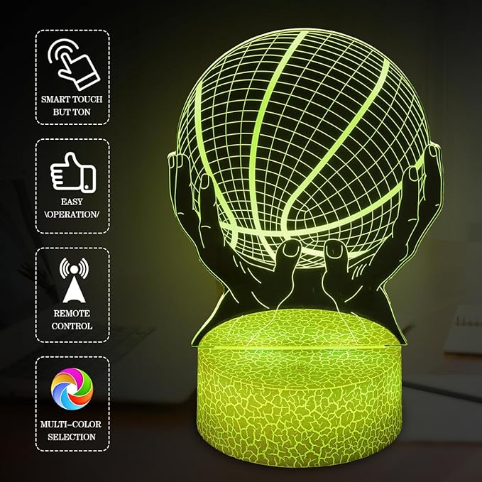JHXLAMP Basketball Gifts for Sport Fan,3D Basketball Bedside Lamp,16 Color Change Decor Night Light with Remote and Smart Touch,Gifts for Christmas Birthday for Boys Girls photo 2
