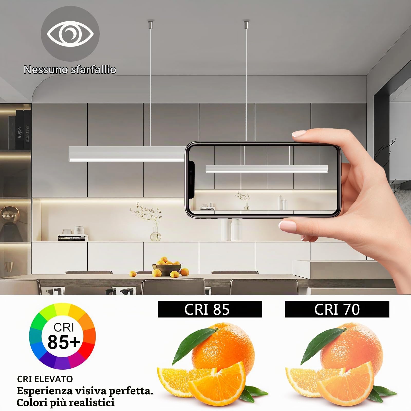 OOWOLF Lampada a Sospensione LED con Telecomando, Dimmerabile 3000K-6000K, 120 cm Funzione Memoria, Altezza Regolabile – Ideale per Tavolo da Pranzo, Ufficio e Soggiorno