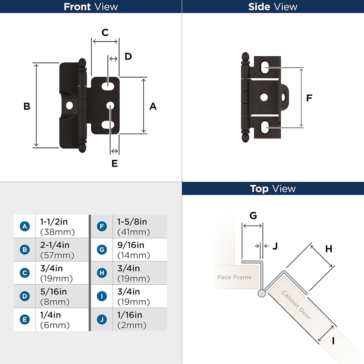 Amerock | Cabinet | 3/4 inch (19 mm) Door Thickness | Oil Rubbed Bronze | 1 Pack | Non Self-Closing | Full Wrap | Cabinet Door