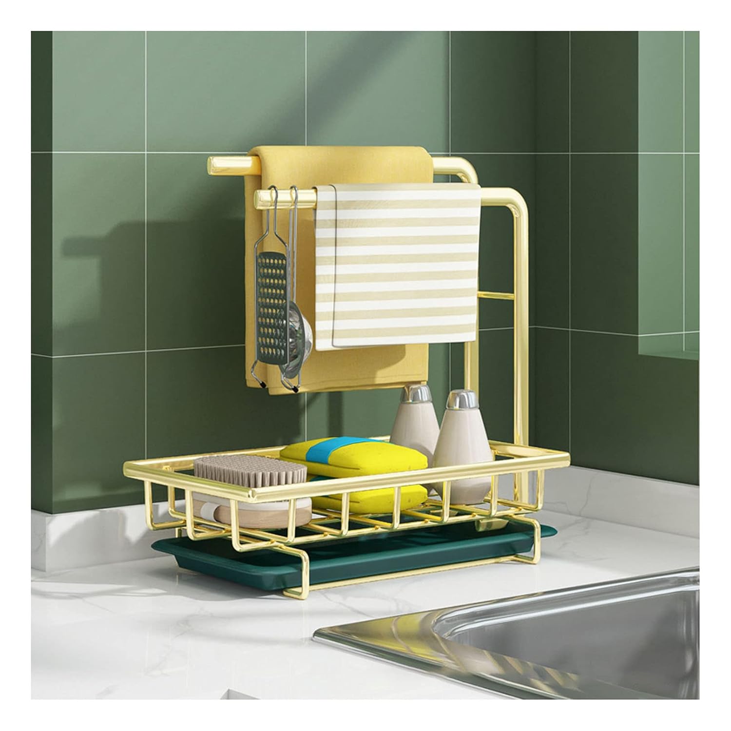 Sponge Holder for Kitchen Sink 2 Type of Placement Hanging Sink Caddy Organizer Rack for Sponge Dish Cloth
