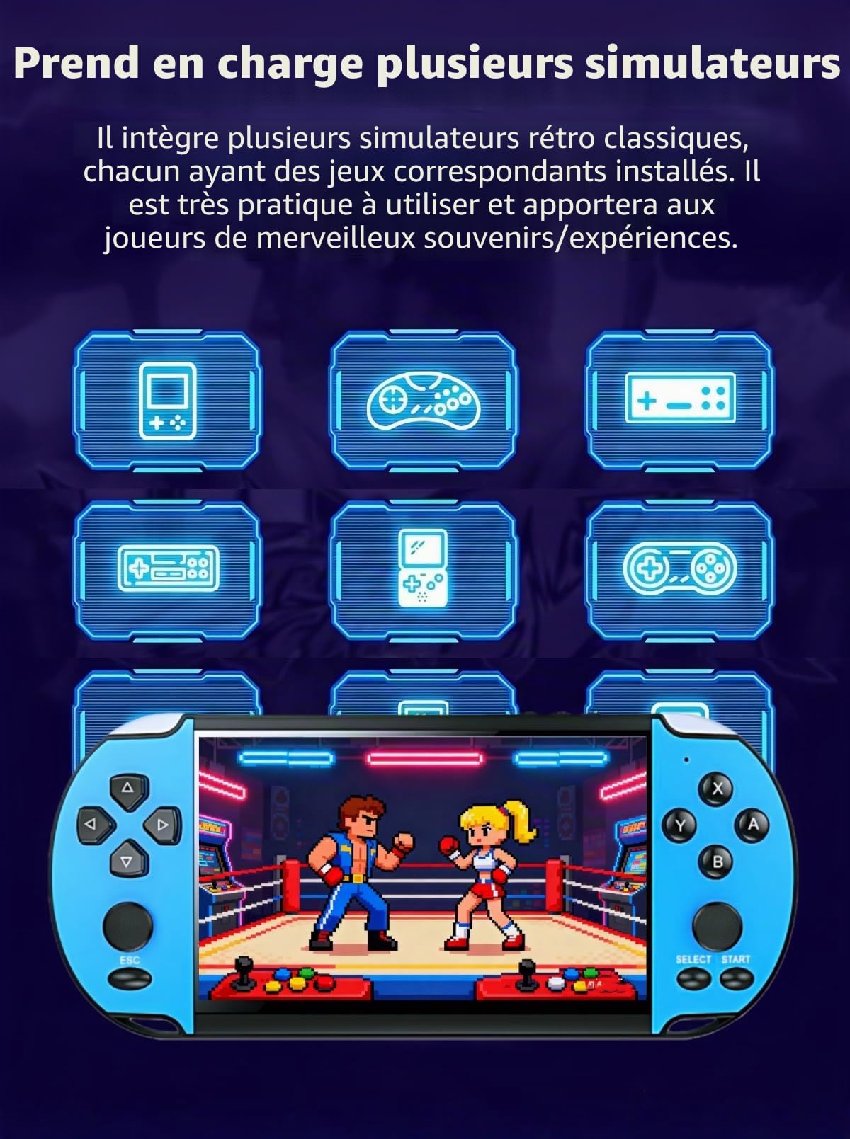 JXD 5,1 Pouces Rétro Console de Jeu Portable Multifonction Émulateurs Multiples Sortie Vidéo/Musique/Livres Numériques/TV Voyage/Plein air/Loisirs Divertissement Cadeau d'anniversaire/de Noël