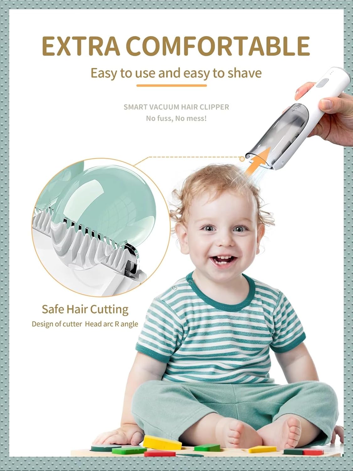 2-in-1 Vacuum Hair Clippers – Cordless Rechargeable Low Noise Hair Clipper for Kids, 2-Speed Powerful Suction Vacuum Hair Cutter, Waterproof Safe Blade Trimmer for Hair