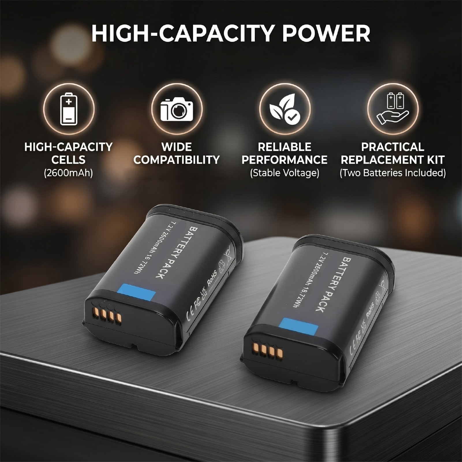 Zunate Cargador de Batería para Cámara, Paquete de 2 Baterías Recargables de 2600 MAh, Repuesto de Accesorios para Cámara de Energía de Reserva para Q2 Q3 Q3 43 SL2 SL2 S SL3 SL3 S
