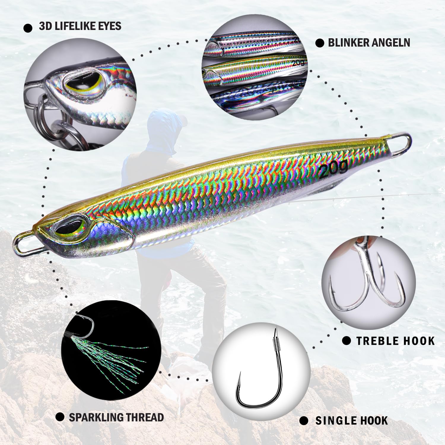 Señuelos Pesca, Set de Cebos Metálicos, Giratorios y Brillantes para Peces Depredadores Cebos de Pesca Duraderos y Bien Elaborados para Agua Dulce y Salada.